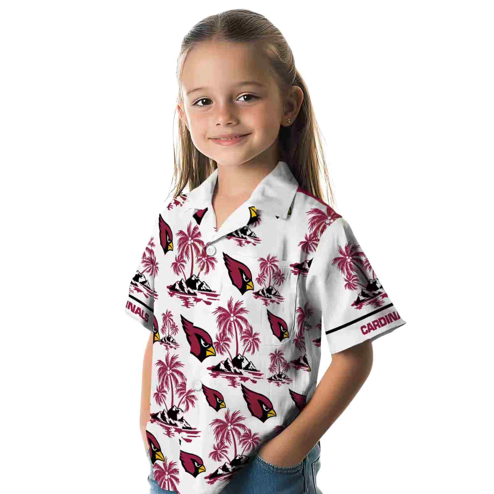 arizona cardinals palm island print red white hawaiian shirt premium grade