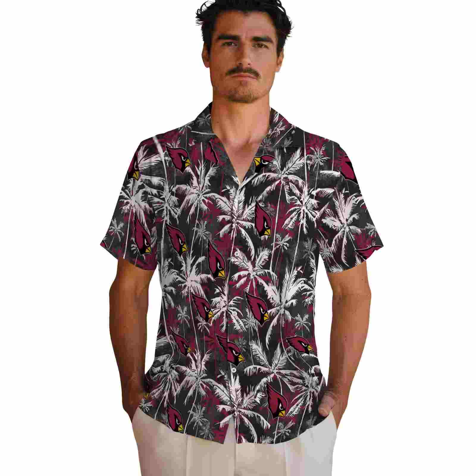 arizona cardinals palm pattern red black hawaiian shirt fashion forward