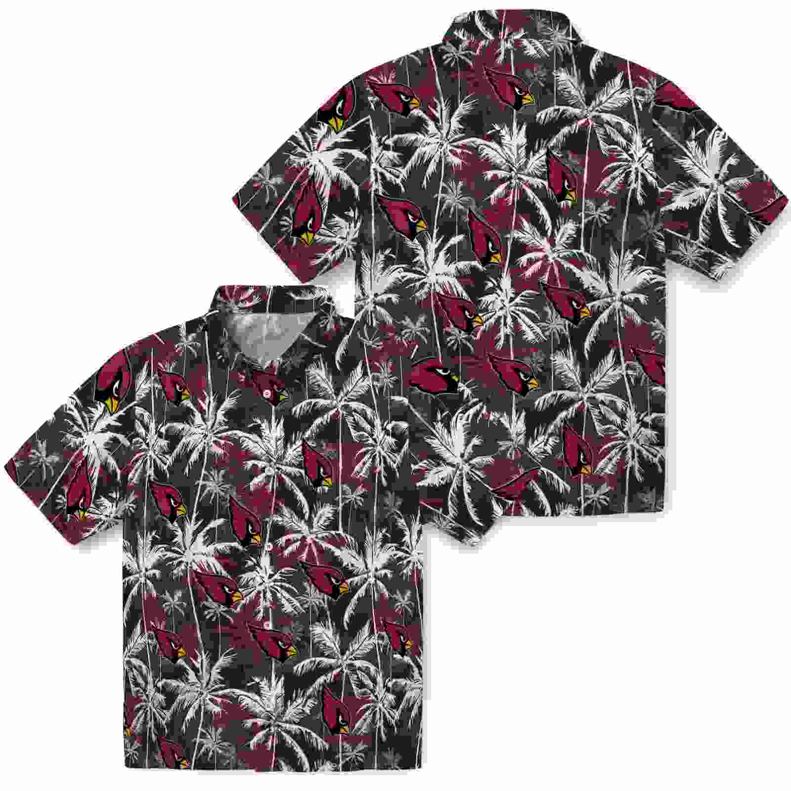 arizona cardinals palm pattern red black hawaiian shirt high quality