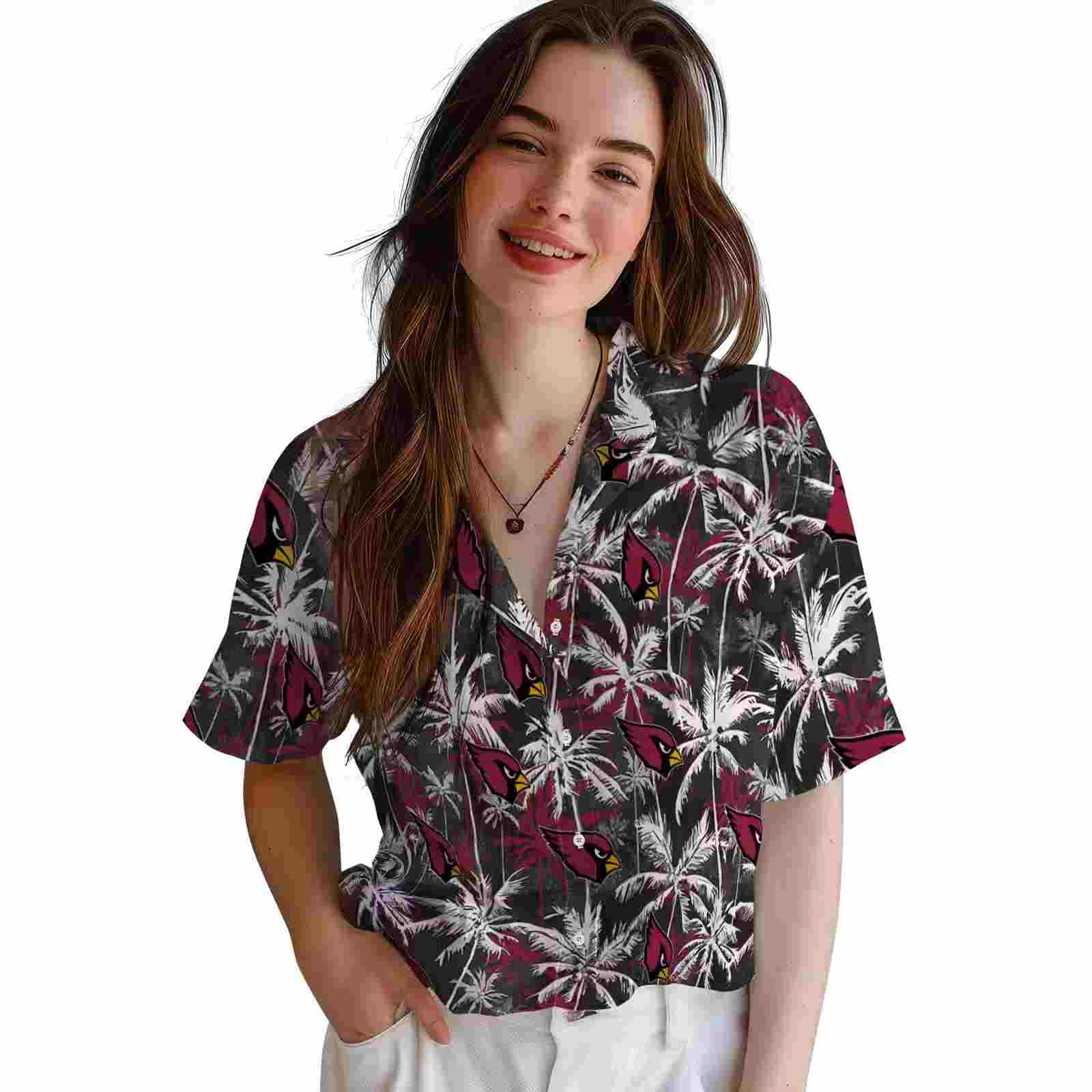 arizona cardinals palm pattern red black hawaiian shirt latest model