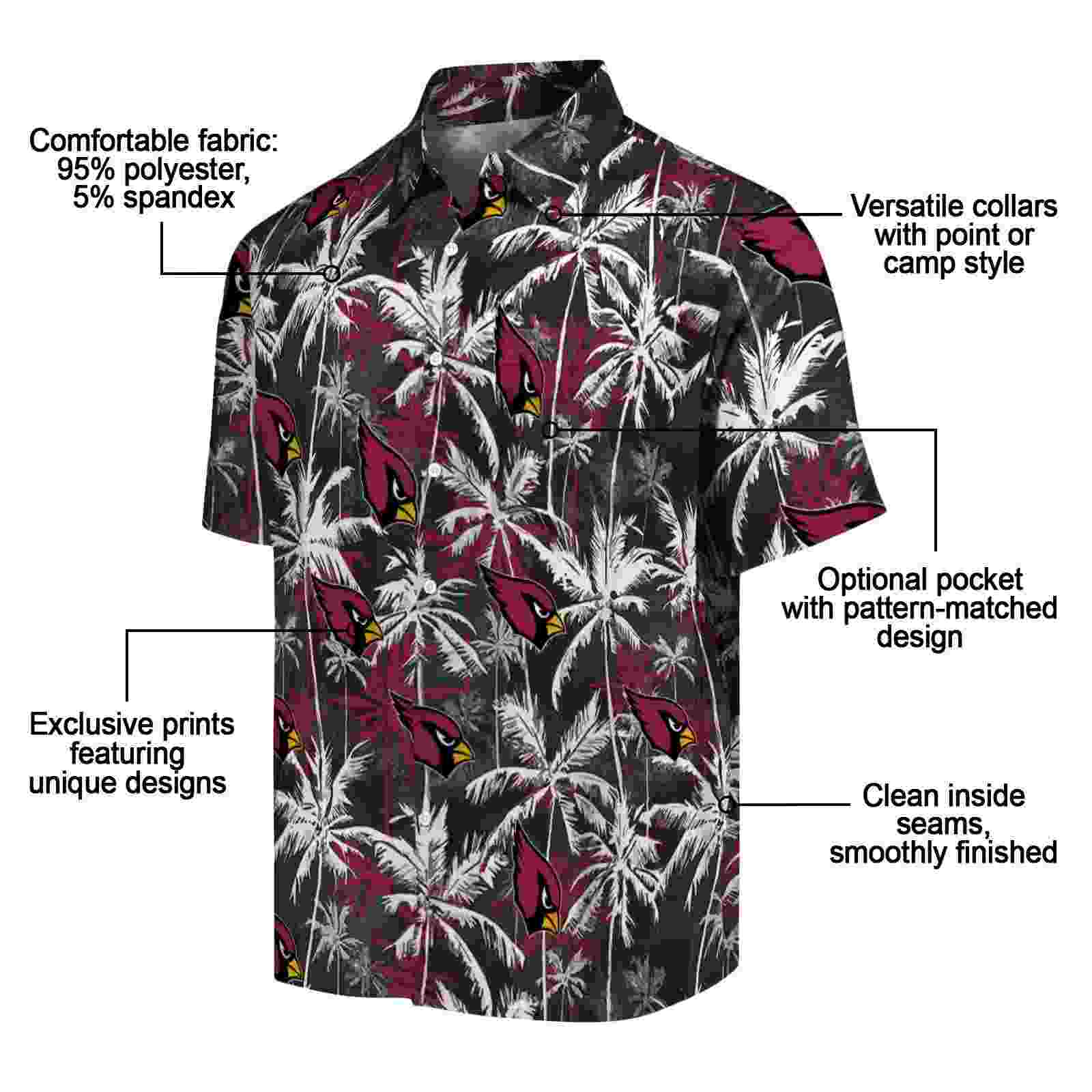 arizona cardinals palm pattern red black hawaiian shirt new arrival