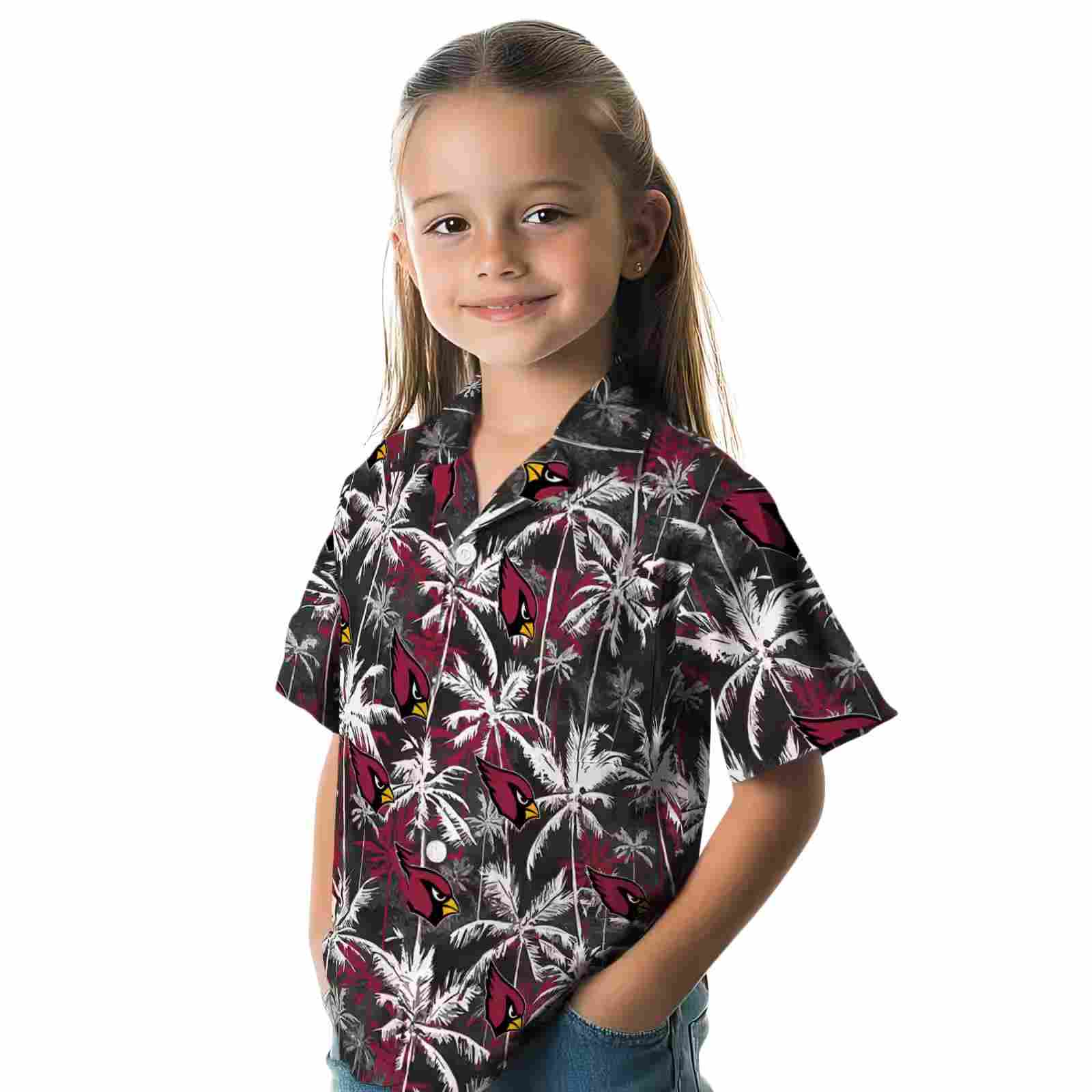 arizona cardinals palm pattern red black hawaiian shirt premium grade