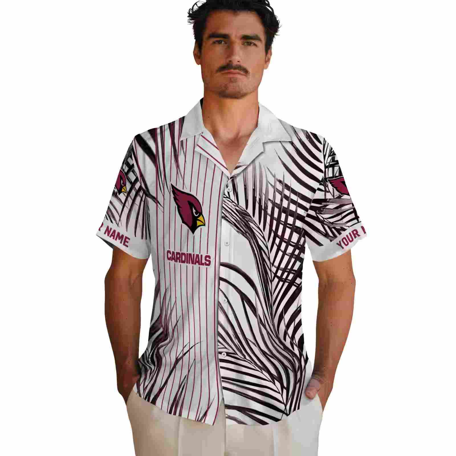 arizona cardinals palm stripes red black white hawaiian shirt fashion forward