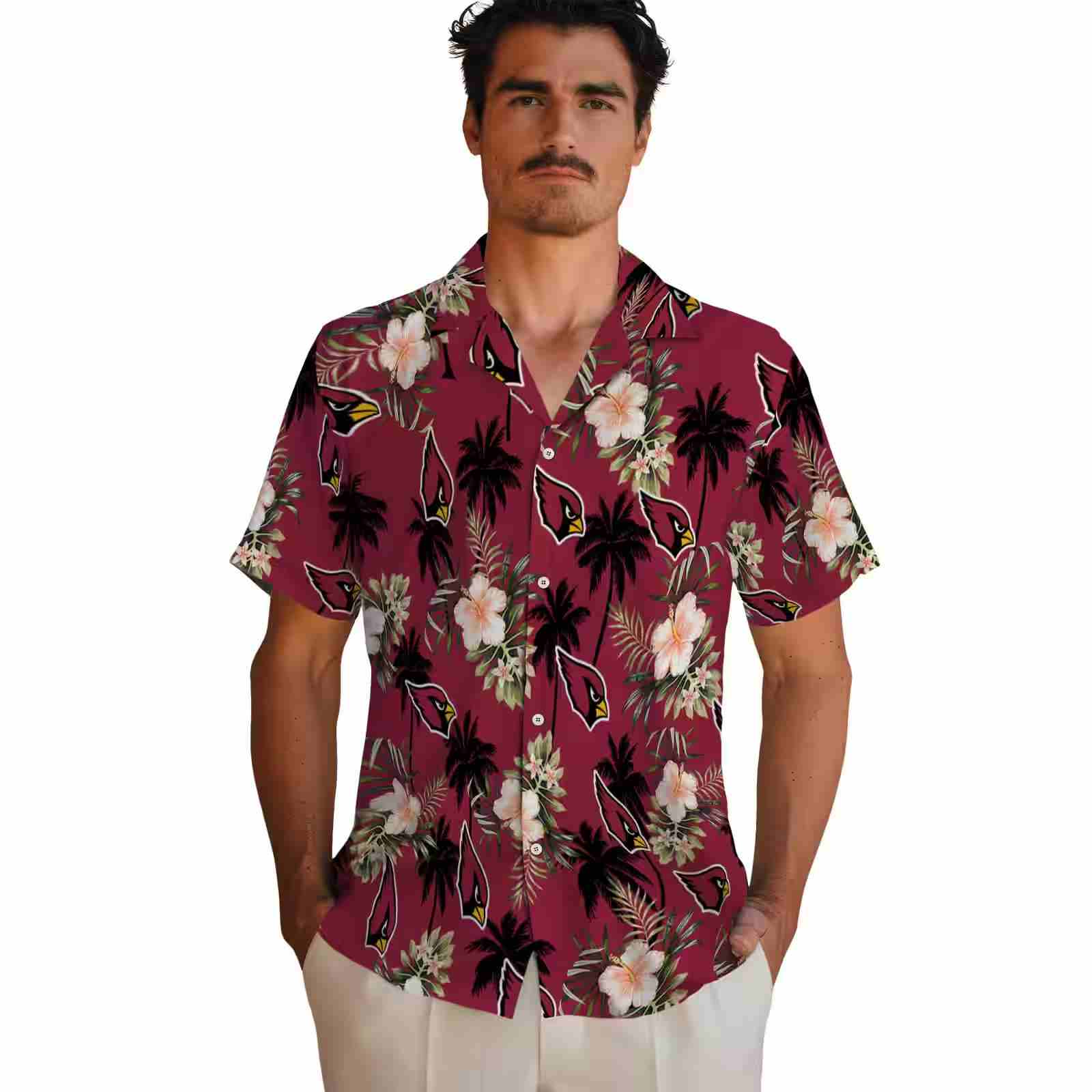 arizona cardinals palm tree flower red hawaiian shirt fashion forward