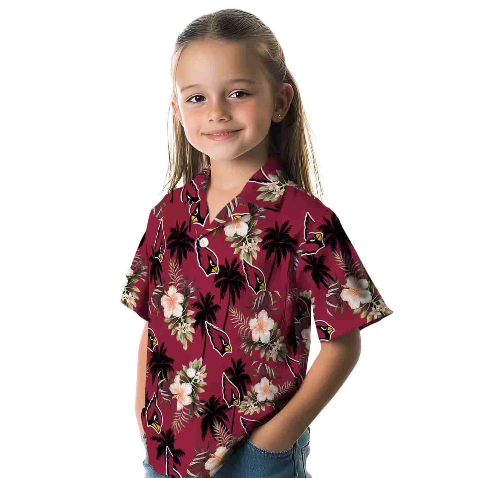 arizona cardinals palm tree flower red hawaiian shirt premium grade