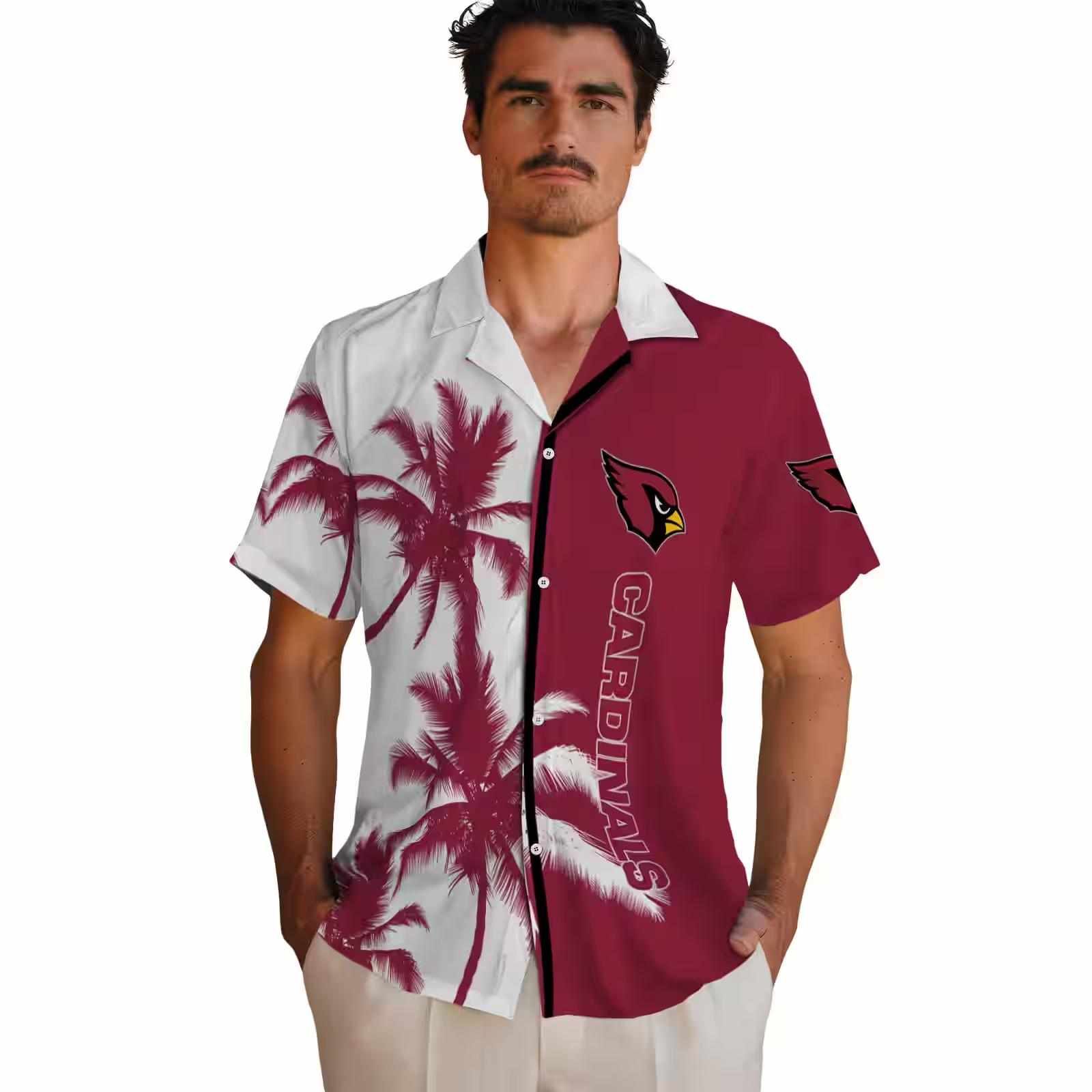 arizona cardinals palm trees red white hawaiian shirt fashion forward