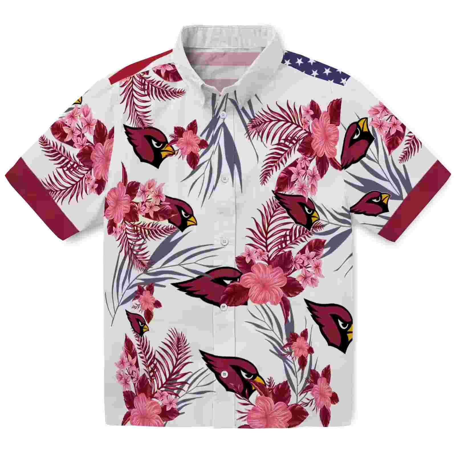 Arizona Cardinals Patriotic Hibiscus Design Red White Hawaiian Shirt