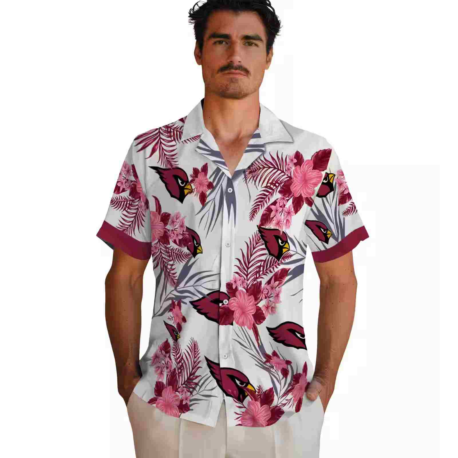 arizona cardinals patriotic hibiscus design red white hawaiian shirt fashion forward