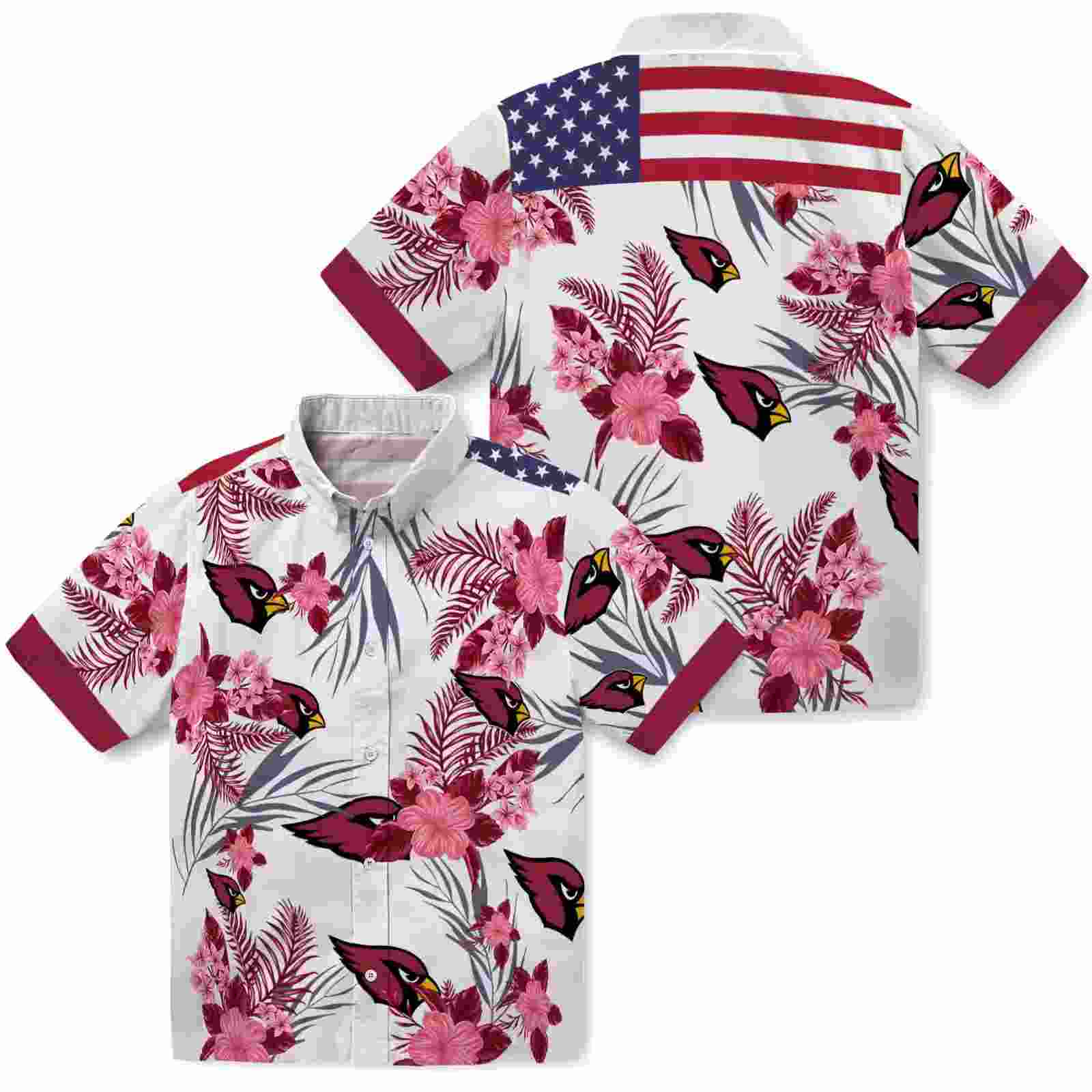 arizona cardinals patriotic hibiscus design red white hawaiian shirt high quality