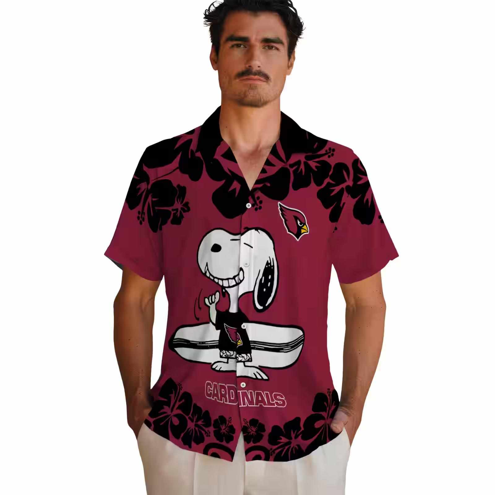 arizona cardinals snoopy surf red white hawaiian shirt fashion forward