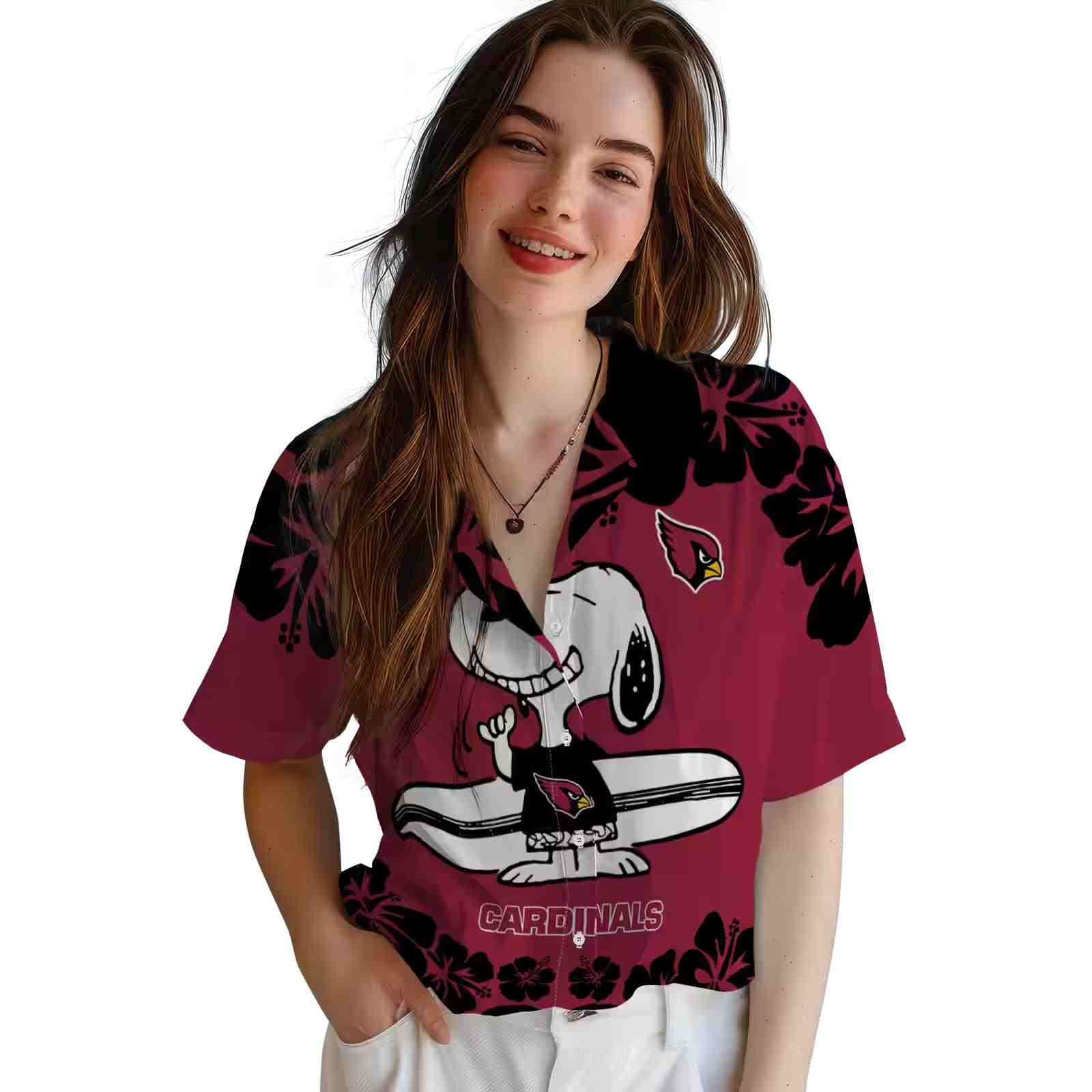 arizona cardinals snoopy surf red white hawaiian shirt latest model