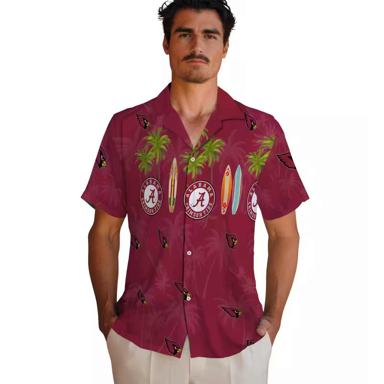 arizona cardinals surfboard palm red hawaiian shirt fashion forward