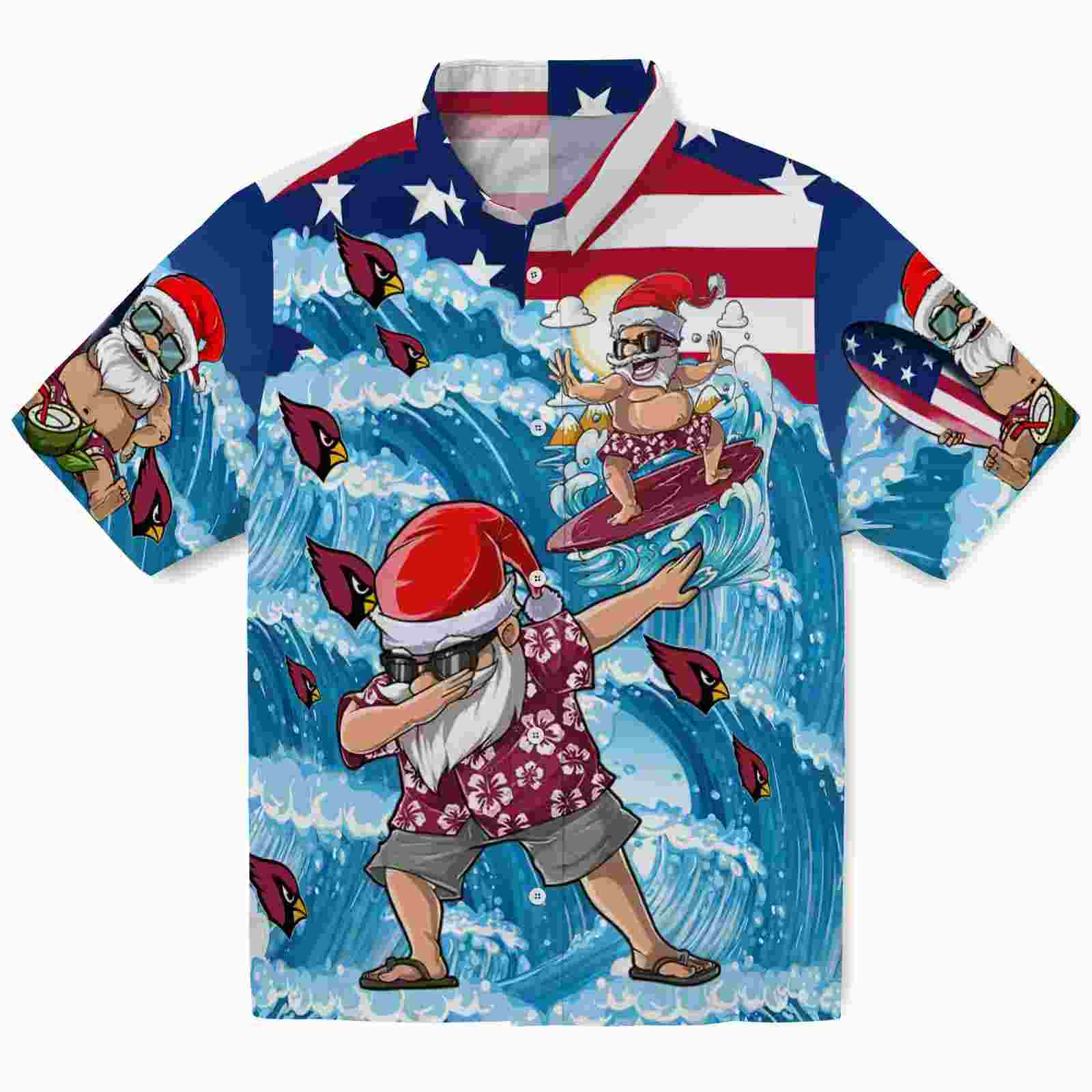 Arizona Cardinals Surfing Santa Blue Hawaiian Shirt