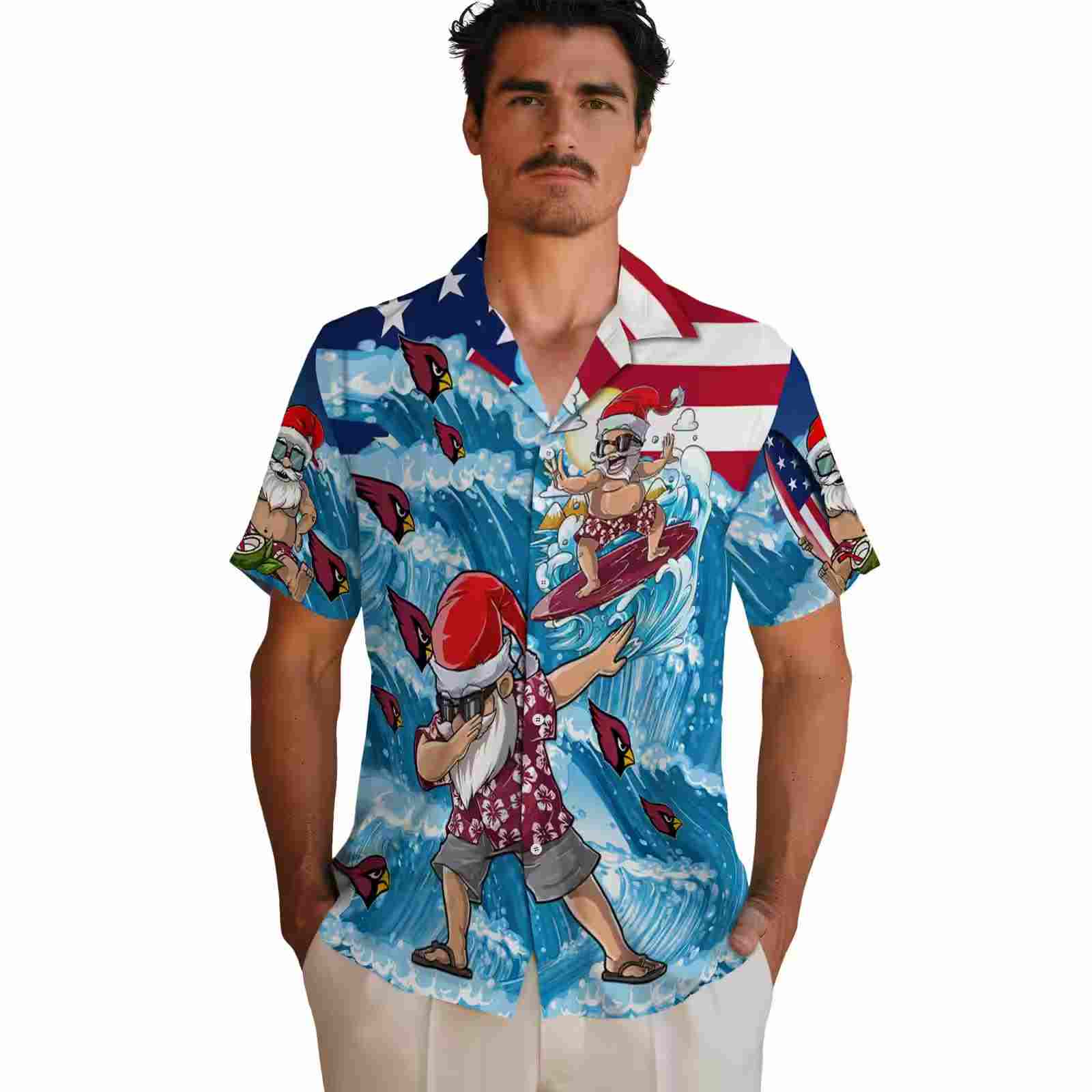 arizona cardinals surfing santa blue hawaiian shirt fashion forward