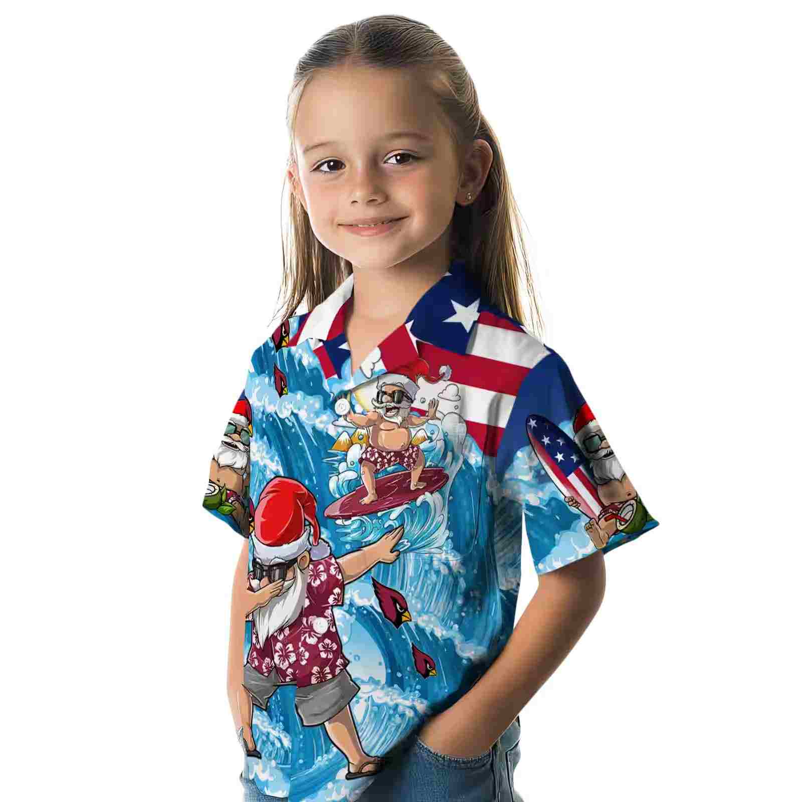 arizona cardinals surfing santa blue hawaiian shirt premium grade