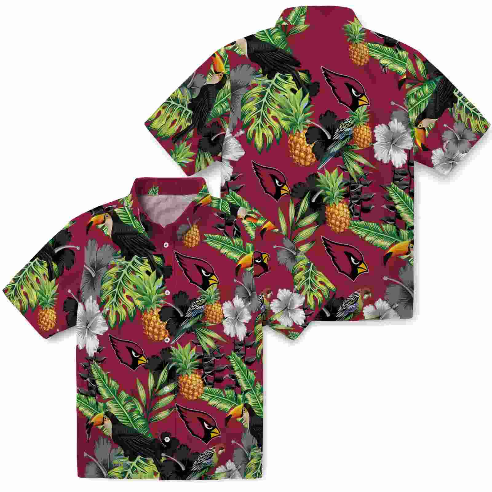 arizona cardinals toucan hibiscus pineapple red green hawaiian shirt high quality