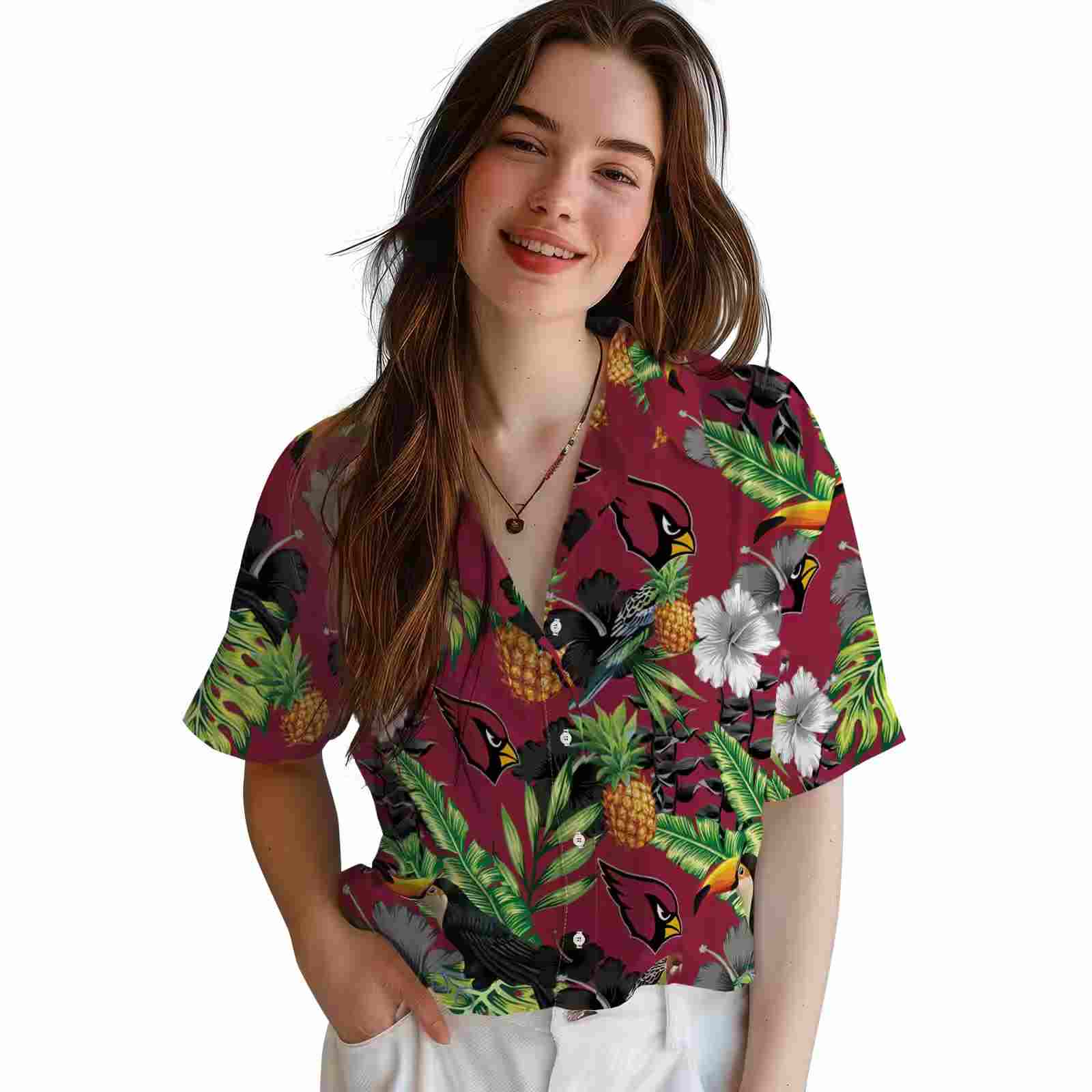 arizona cardinals toucan hibiscus pineapple red green hawaiian shirt latest model