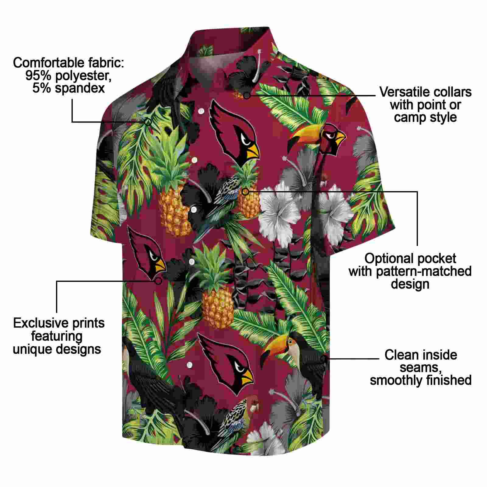 arizona cardinals toucan hibiscus pineapple red green hawaiian shirt new arrival