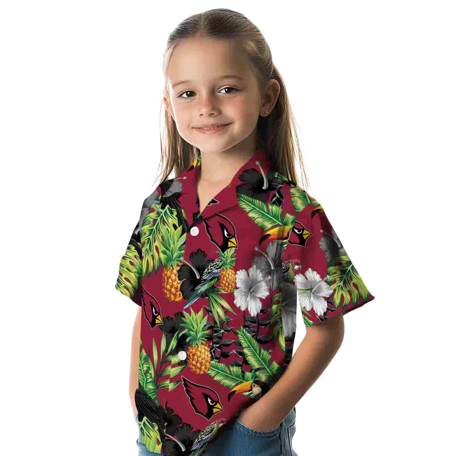 arizona cardinals toucan hibiscus pineapple red green hawaiian shirt premium grade