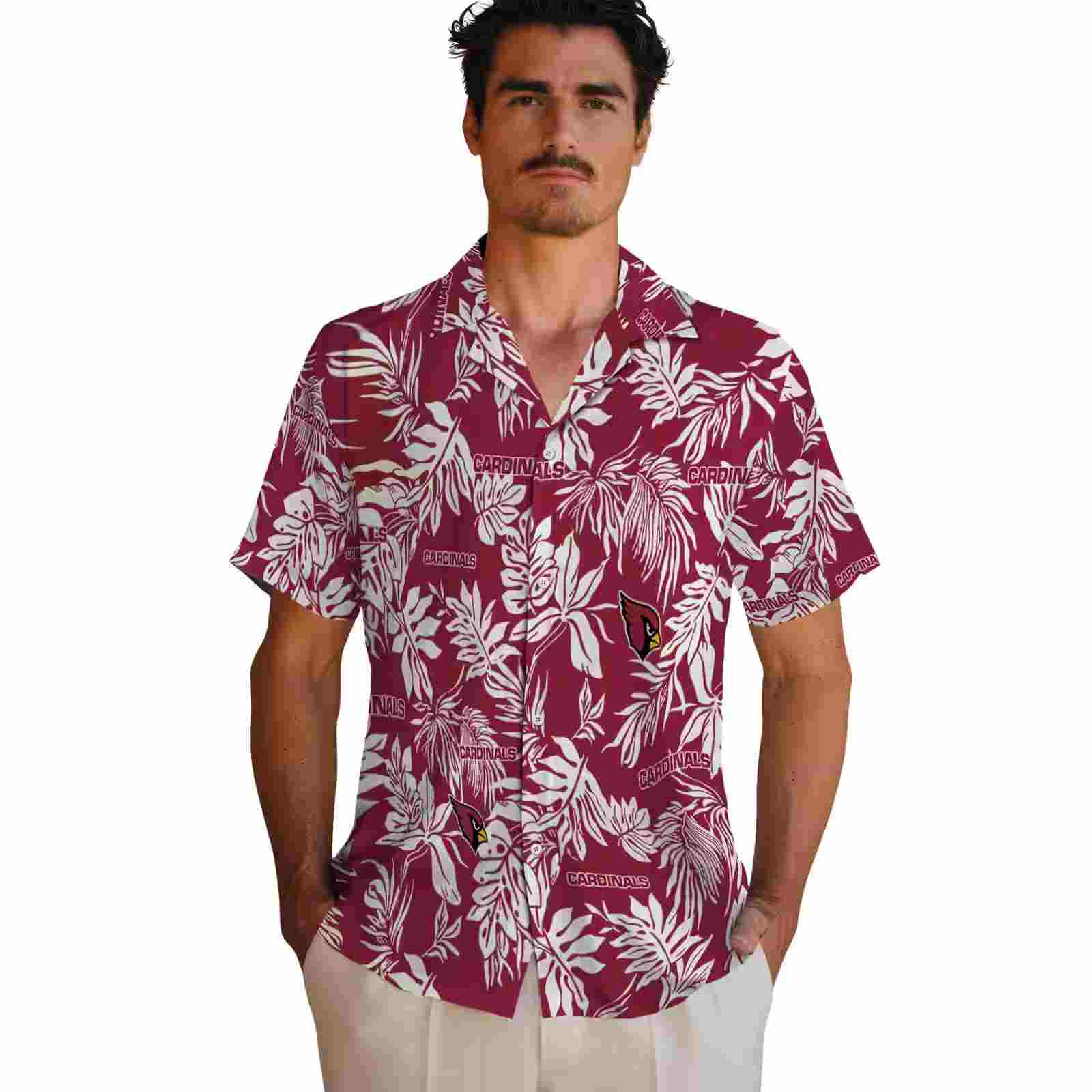 arizona cardinals tropical leaf red white hawaiian shirt fashion forward