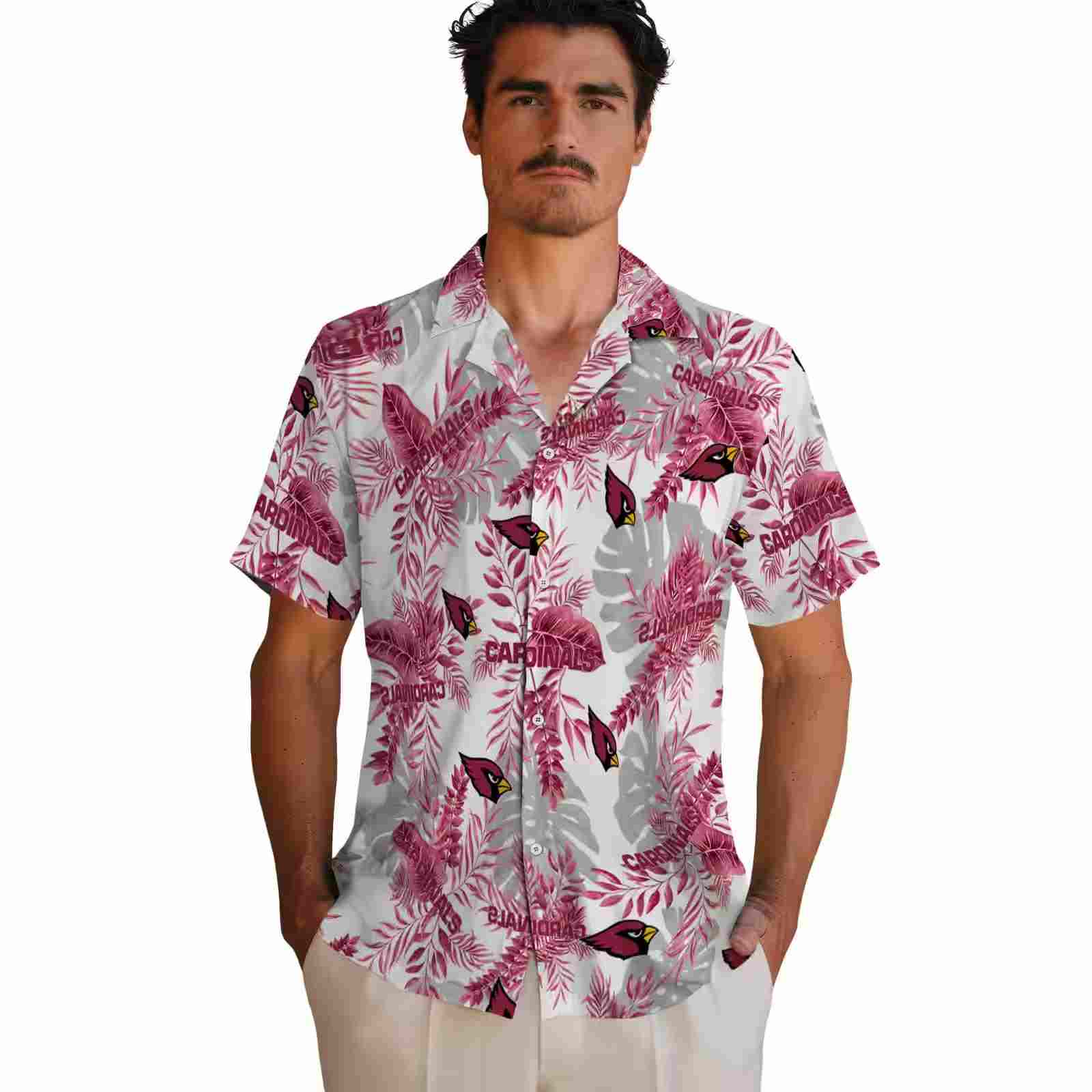 arizona cardinals tropical leaves red white hawaiian shirt fashion forward