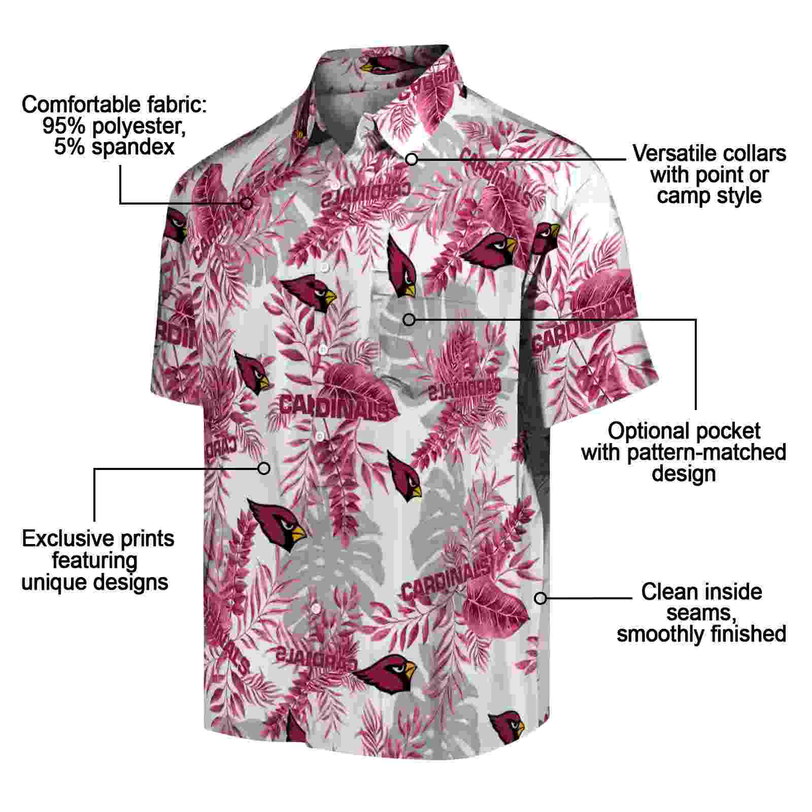 arizona cardinals tropical leaves red white hawaiian shirt new arrival