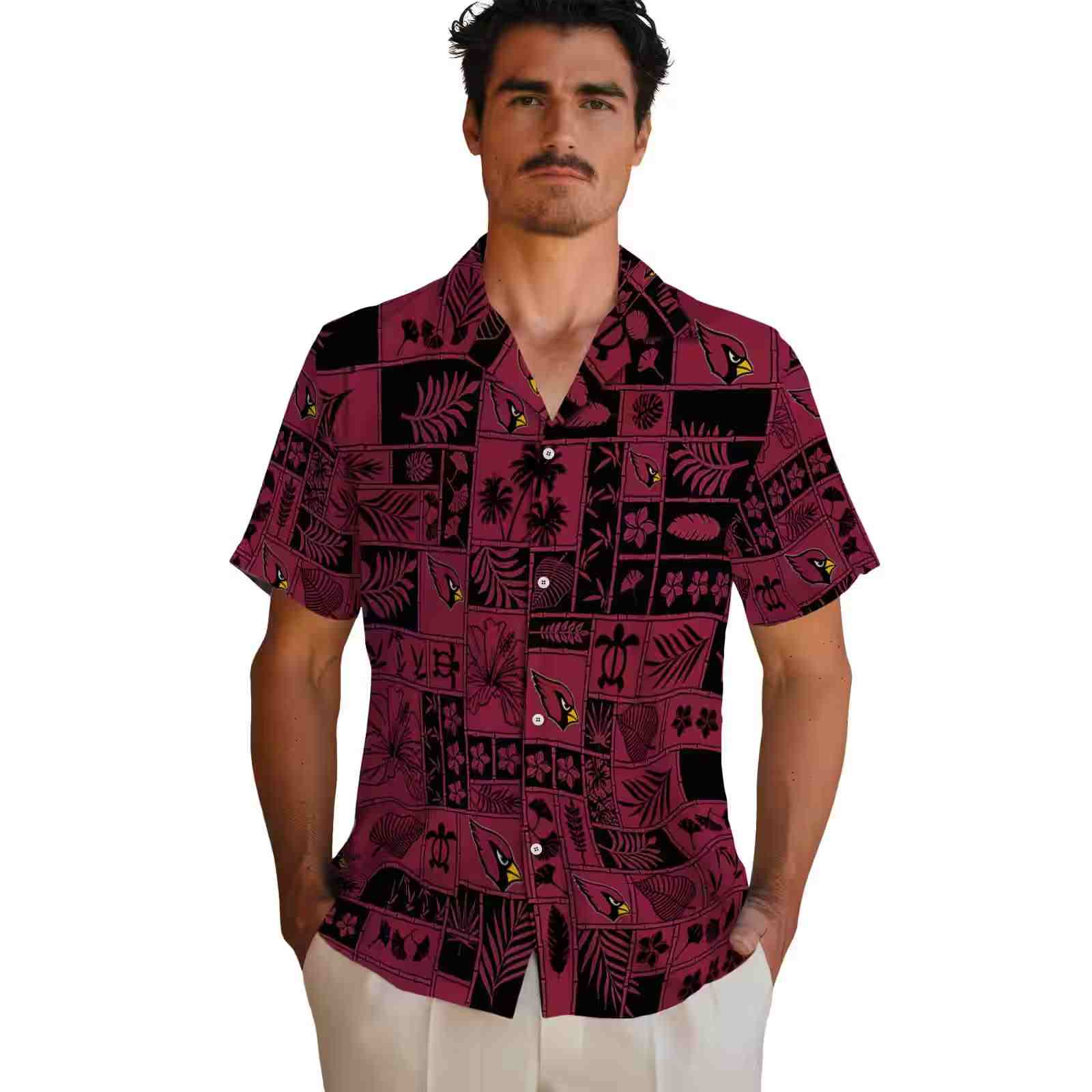 arizona cardinals tropical patchwork red black hawaiian shirt fashion forward