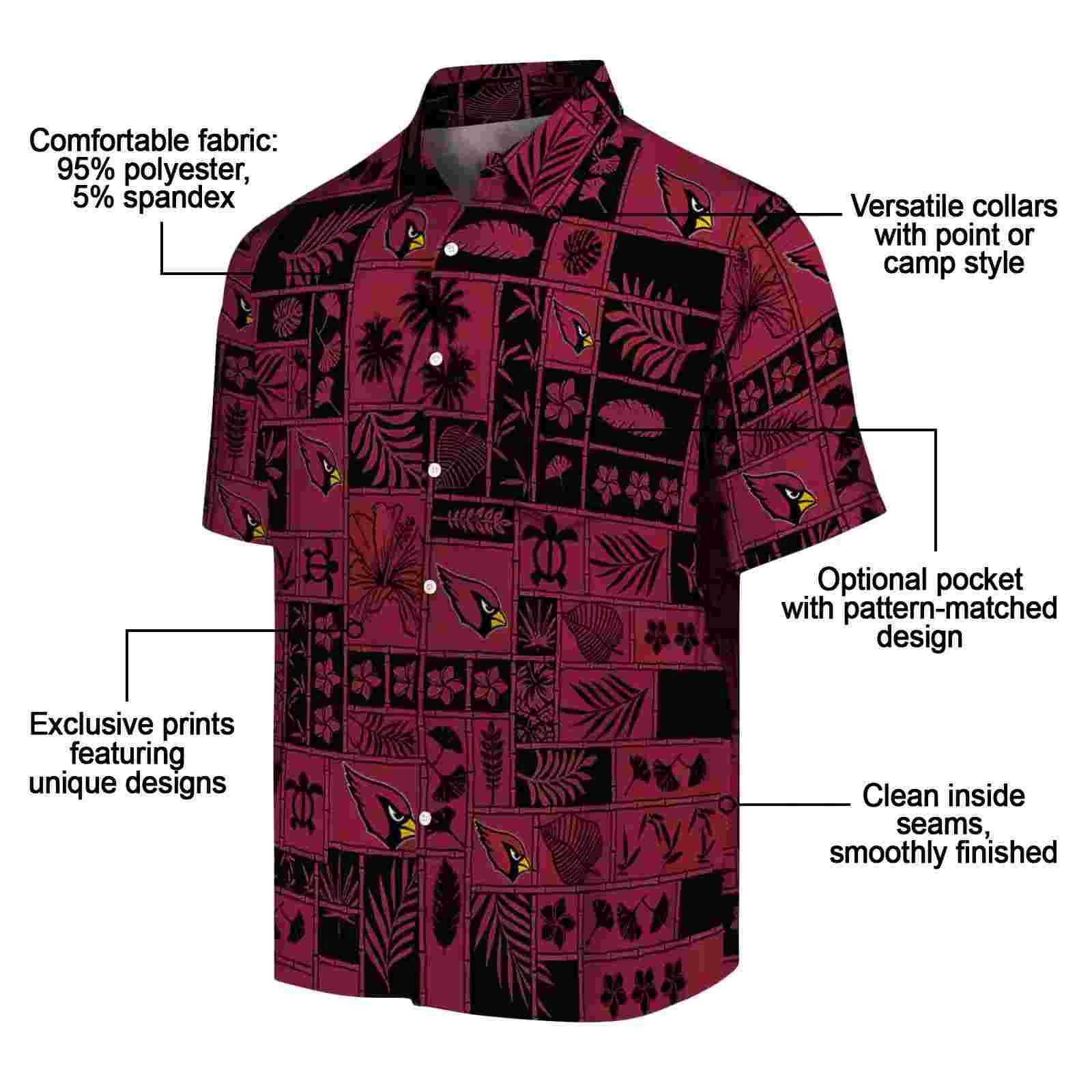 arizona cardinals tropical patchwork red black hawaiian shirt new arrival