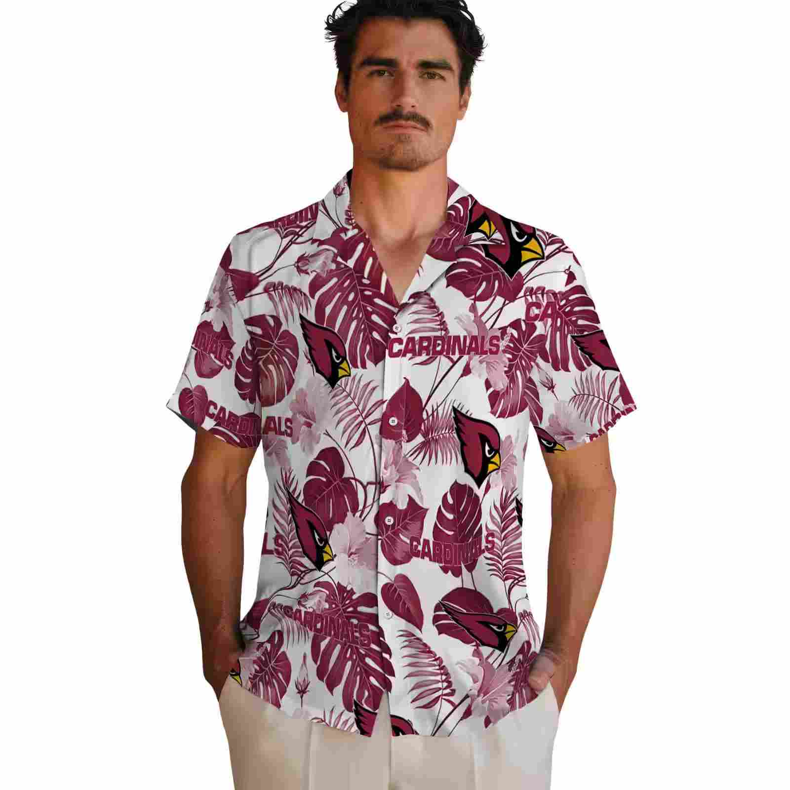 arizona cardinals tropical plants red white hawaiian shirt fashion forward