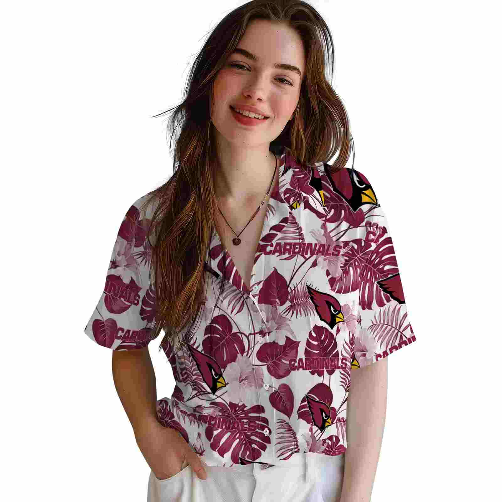 arizona cardinals tropical plants red white hawaiian shirt latest model