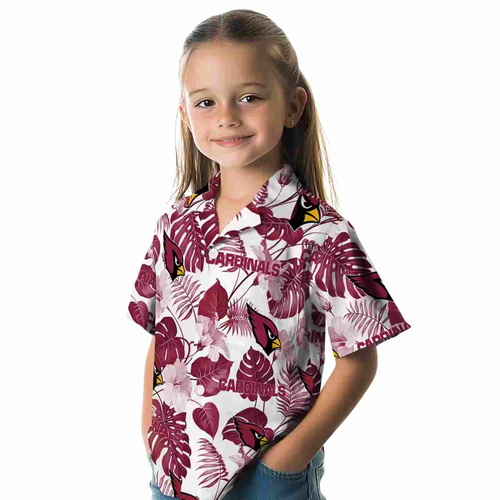 arizona cardinals tropical plants red white hawaiian shirt premium grade