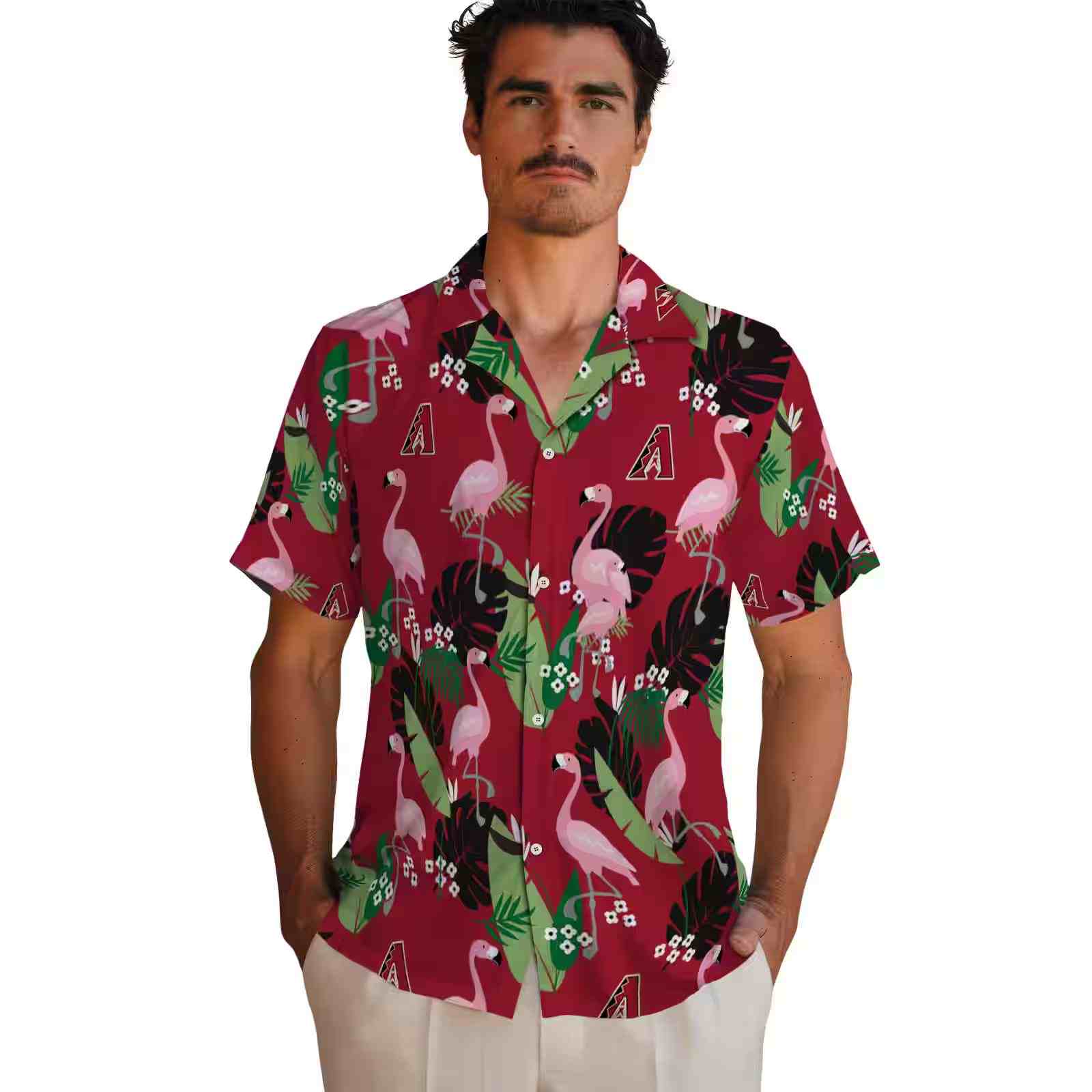 arizona diamondbacks flamingo leaf motif red hawaiian shirt fashion forward