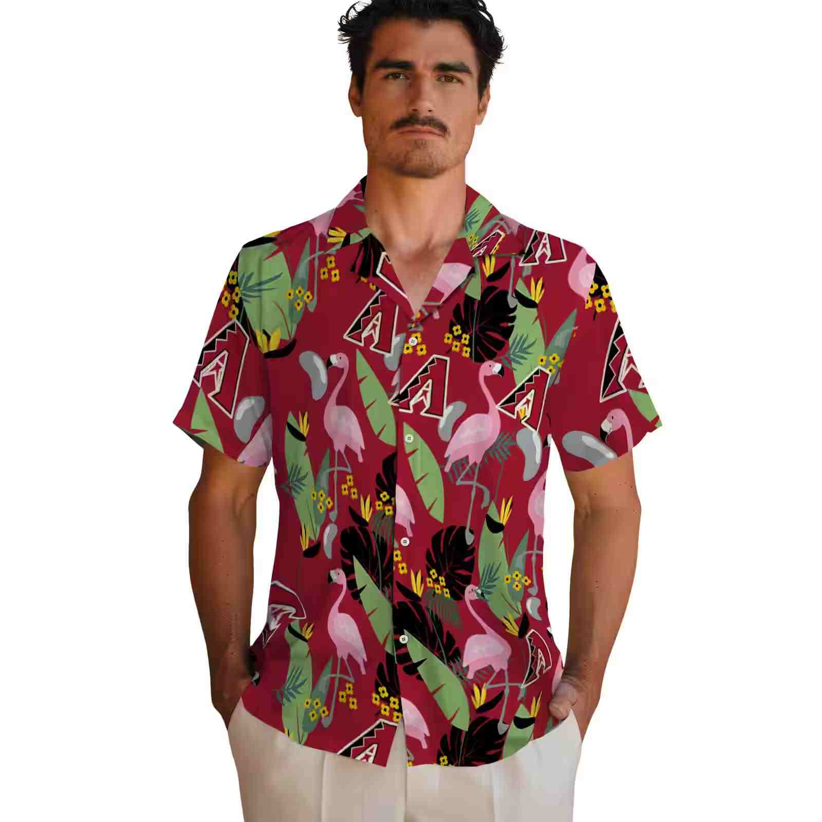 arizona diamondbacks flamingo leaves red hawaiian shirt fashion forward