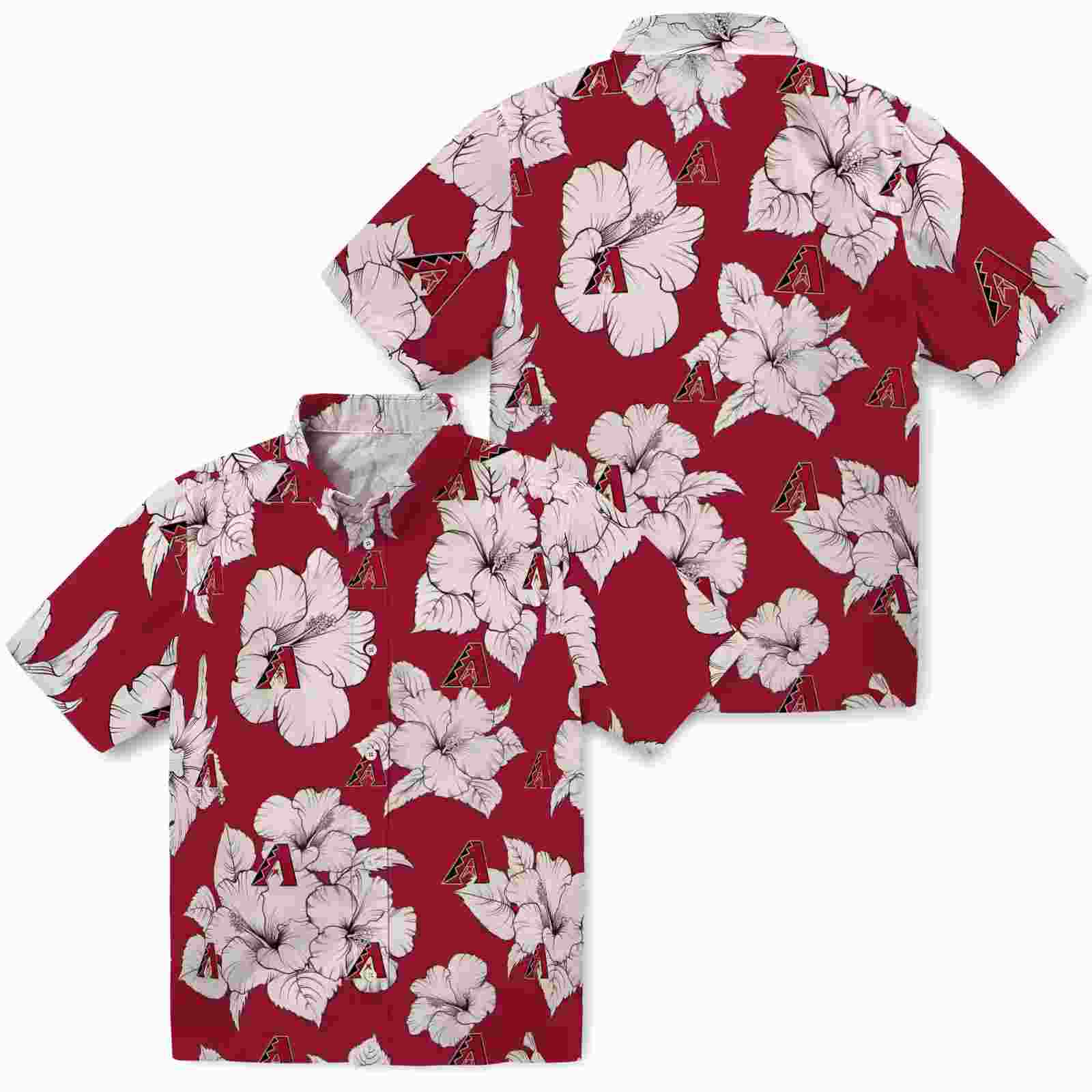 arizona diamondbacks hibiscus blooms red white hawaiian shirt high quality