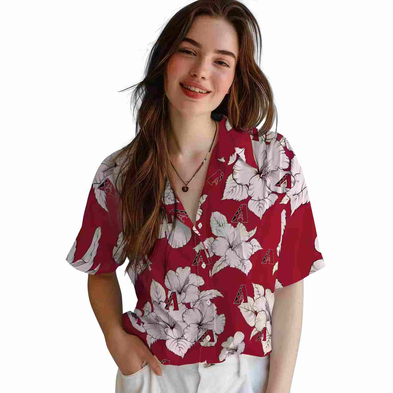 arizona diamondbacks hibiscus blooms red white hawaiian shirt latest model