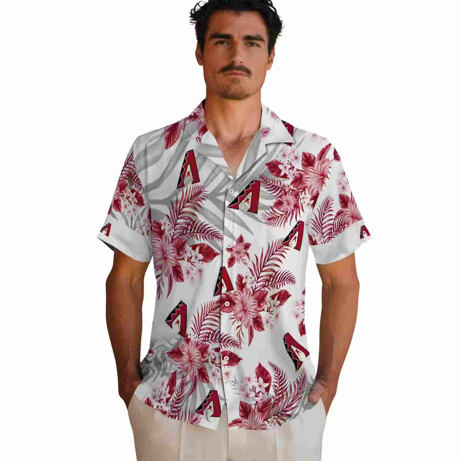 arizona diamondbacks hibiscus palm leaves red white hawaiian shirt fashion forward