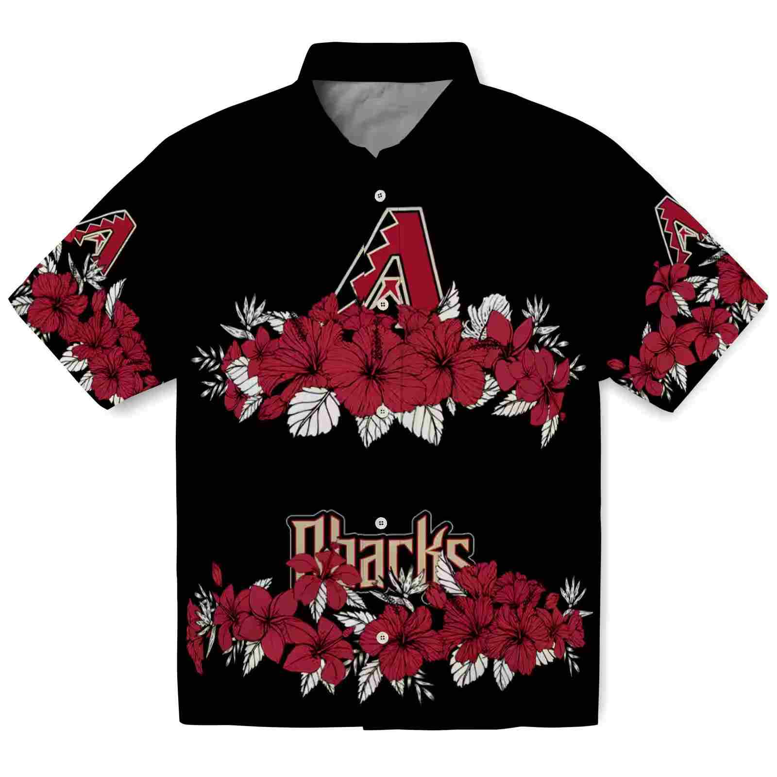 Arizona Diamondbacks Hibiscus Stripe Red Black Hawaiian Shirt