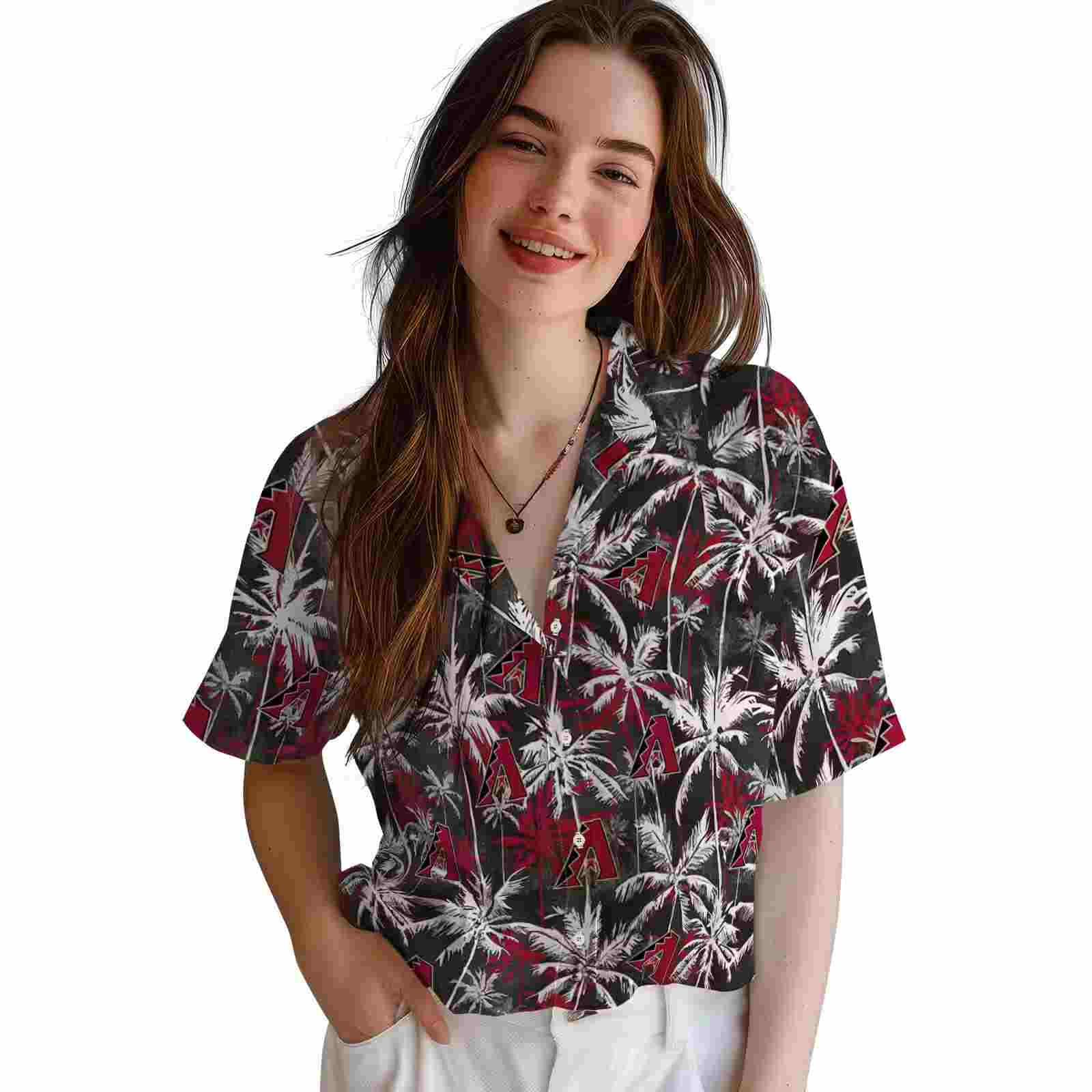 arizona diamondbacks palm pattern red black hawaiian shirt latest model