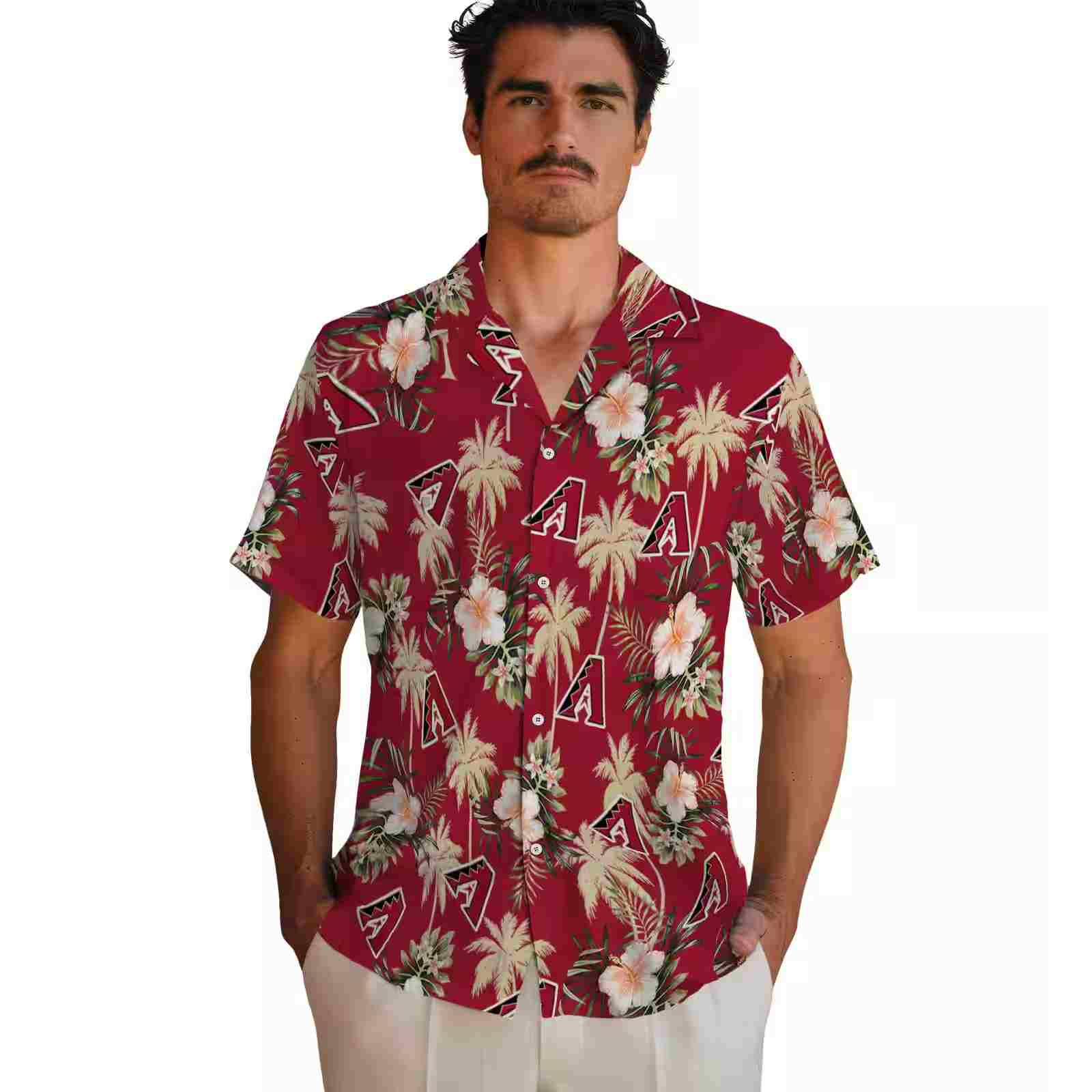 arizona diamondbacks palm tree flower red hawaiian shirt fashion forward