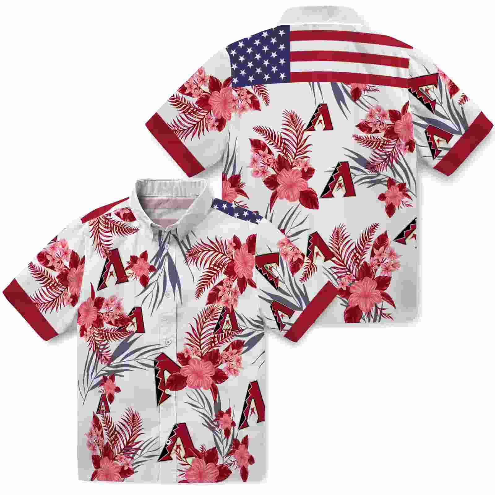 arizona diamondbacks patriotic hibiscus design red white hawaiian shirt high quality