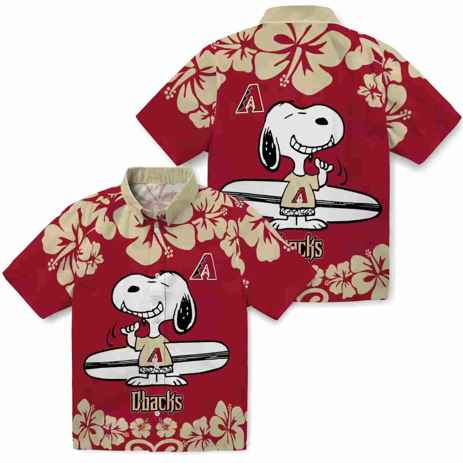 arizona diamondbacks snoopy surf red white hawaiian shirt high quality