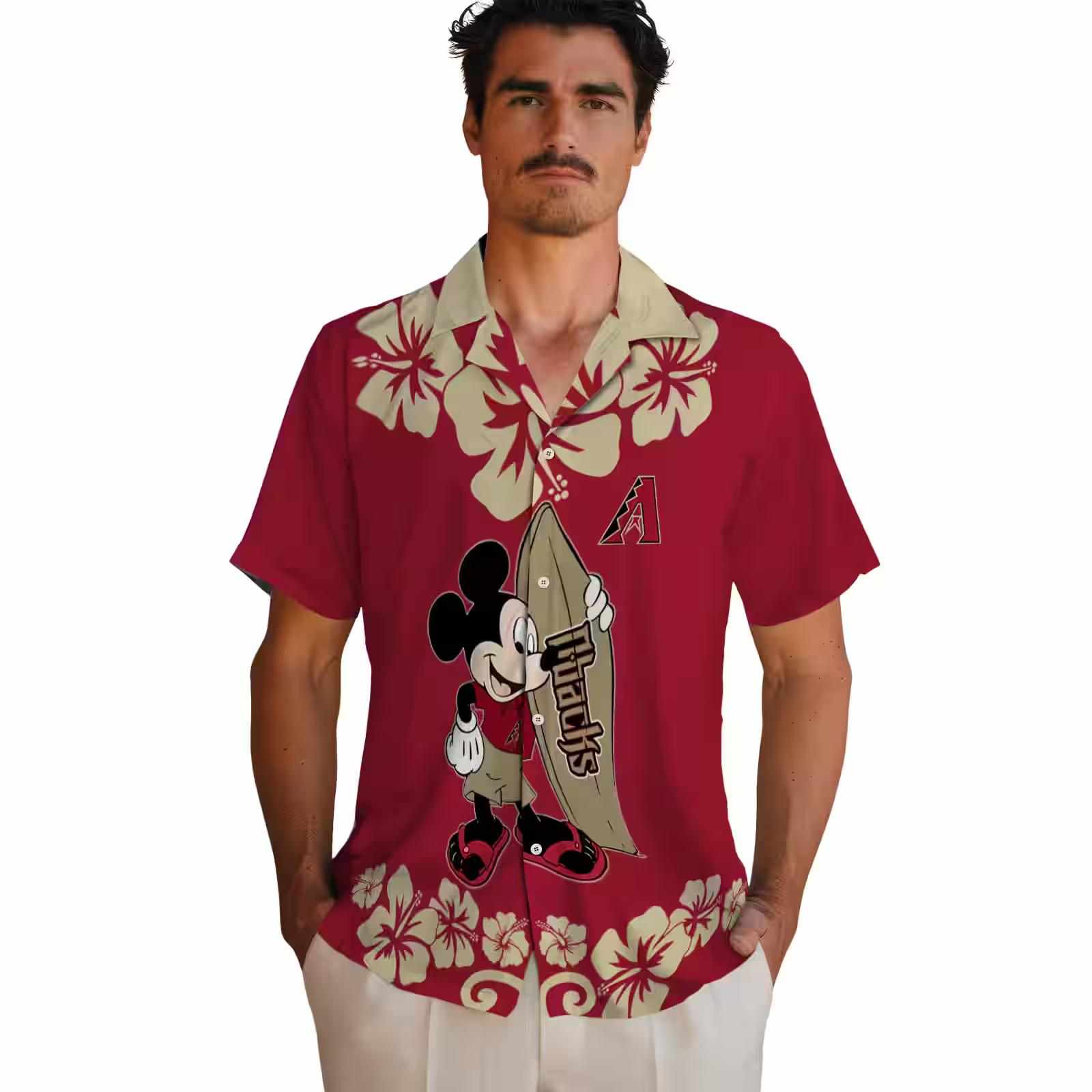 arizona diamondbacks surfing mickey red hawaiian shirt fashion forward