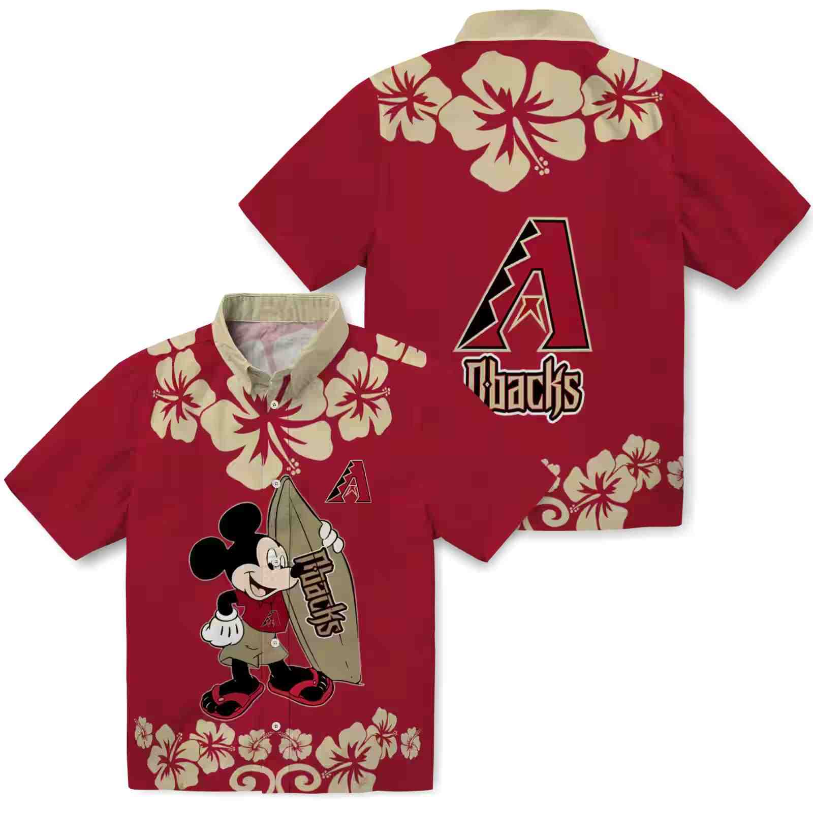 arizona diamondbacks surfing mickey red hawaiian shirt high quality