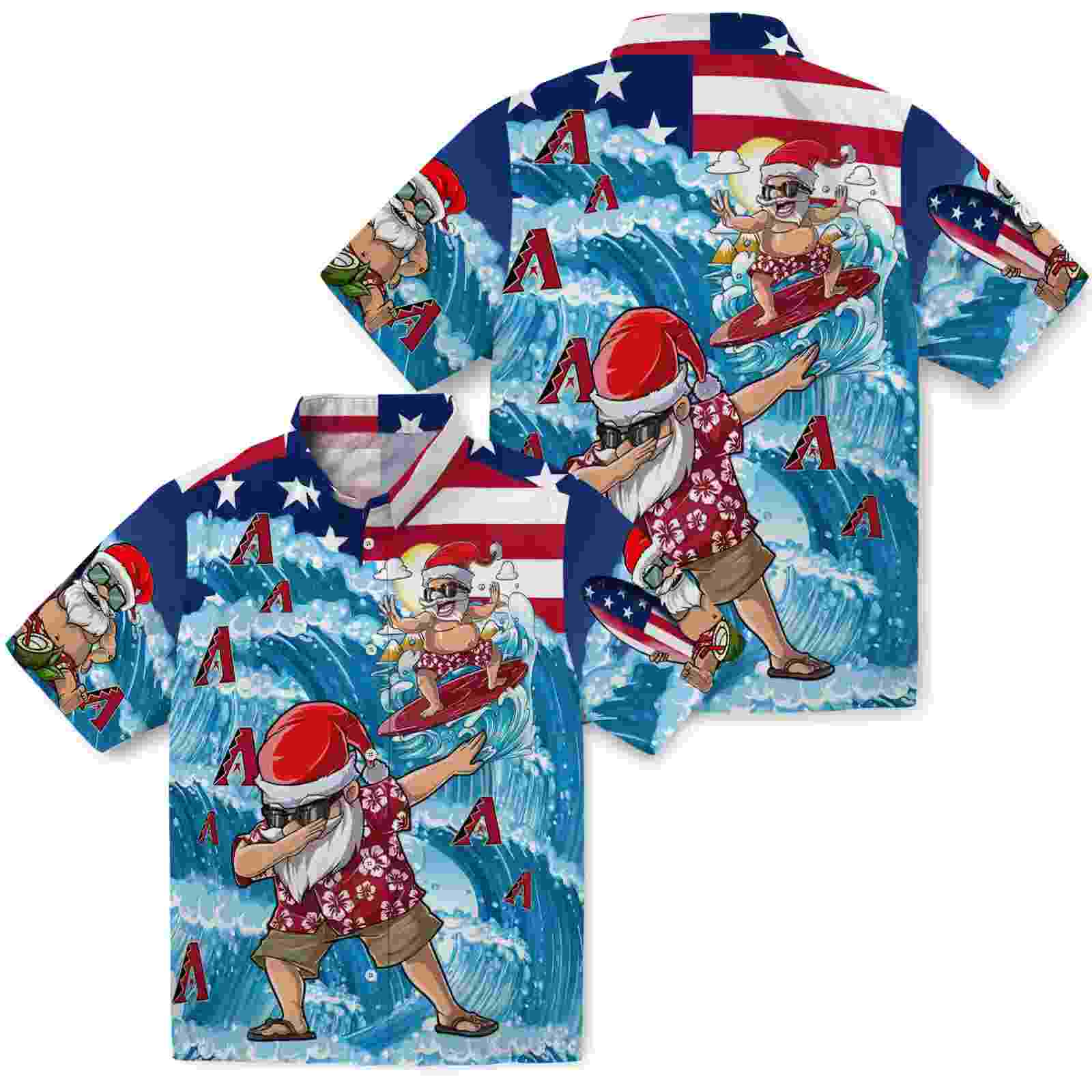 arizona diamondbacks surfing santa blue hawaiian shirt high quality