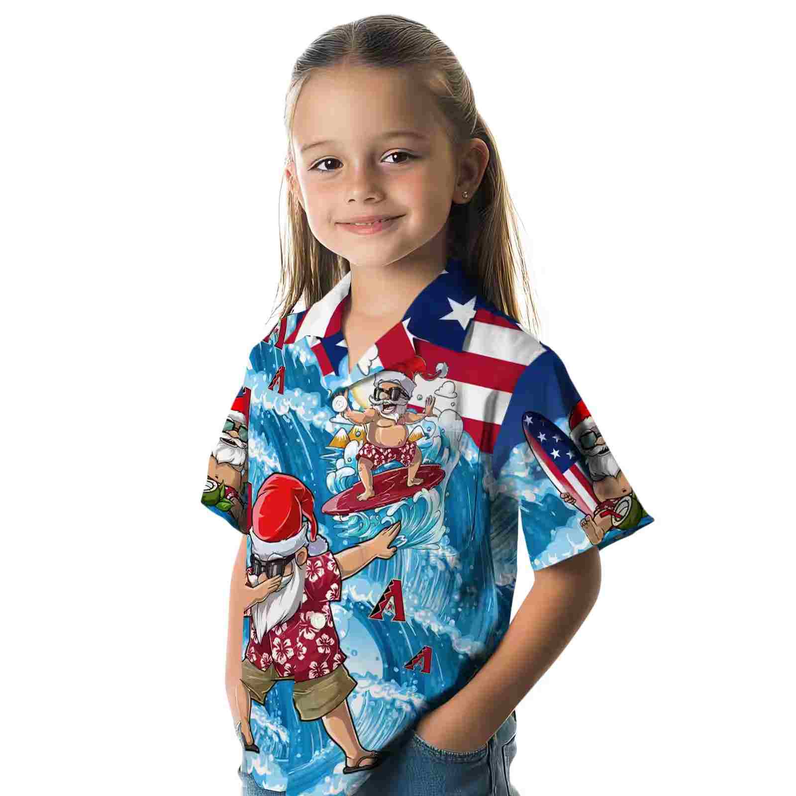 arizona diamondbacks surfing santa blue hawaiian shirt premium grade