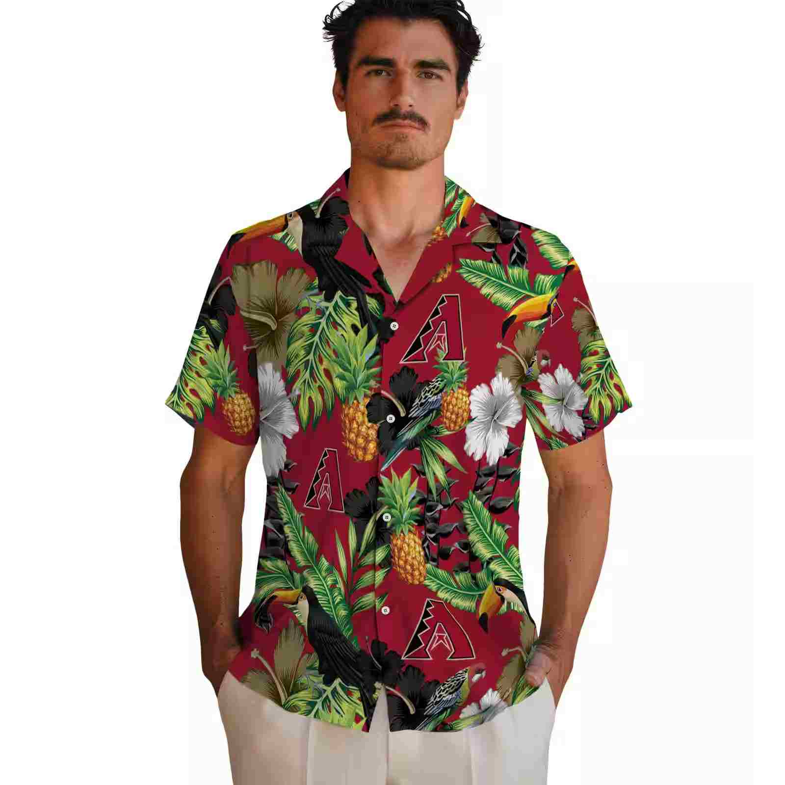 arizona diamondbacks toucan hibiscus pineapple red green hawaiian shirt fashion forward