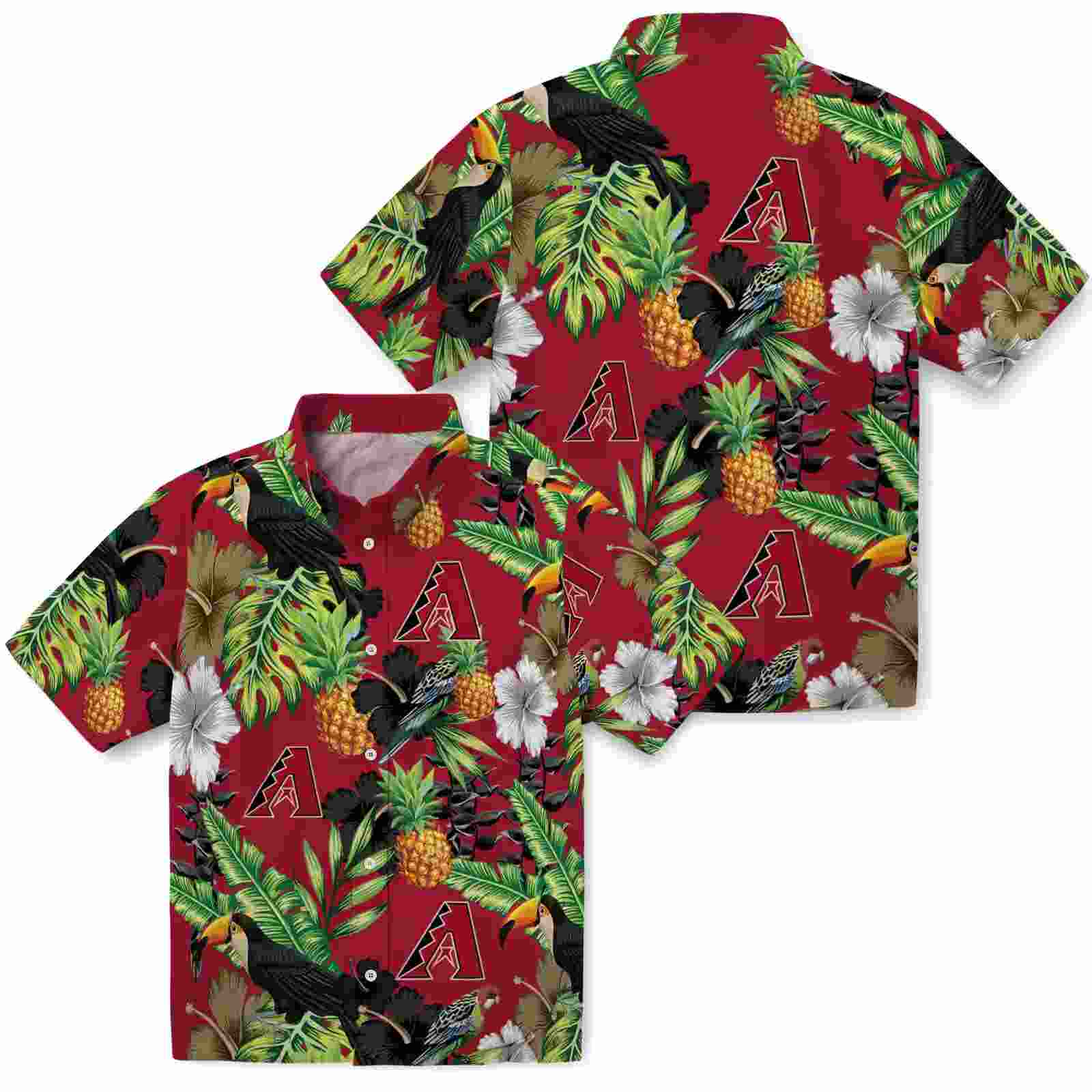 arizona diamondbacks toucan hibiscus pineapple red green hawaiian shirt high quality