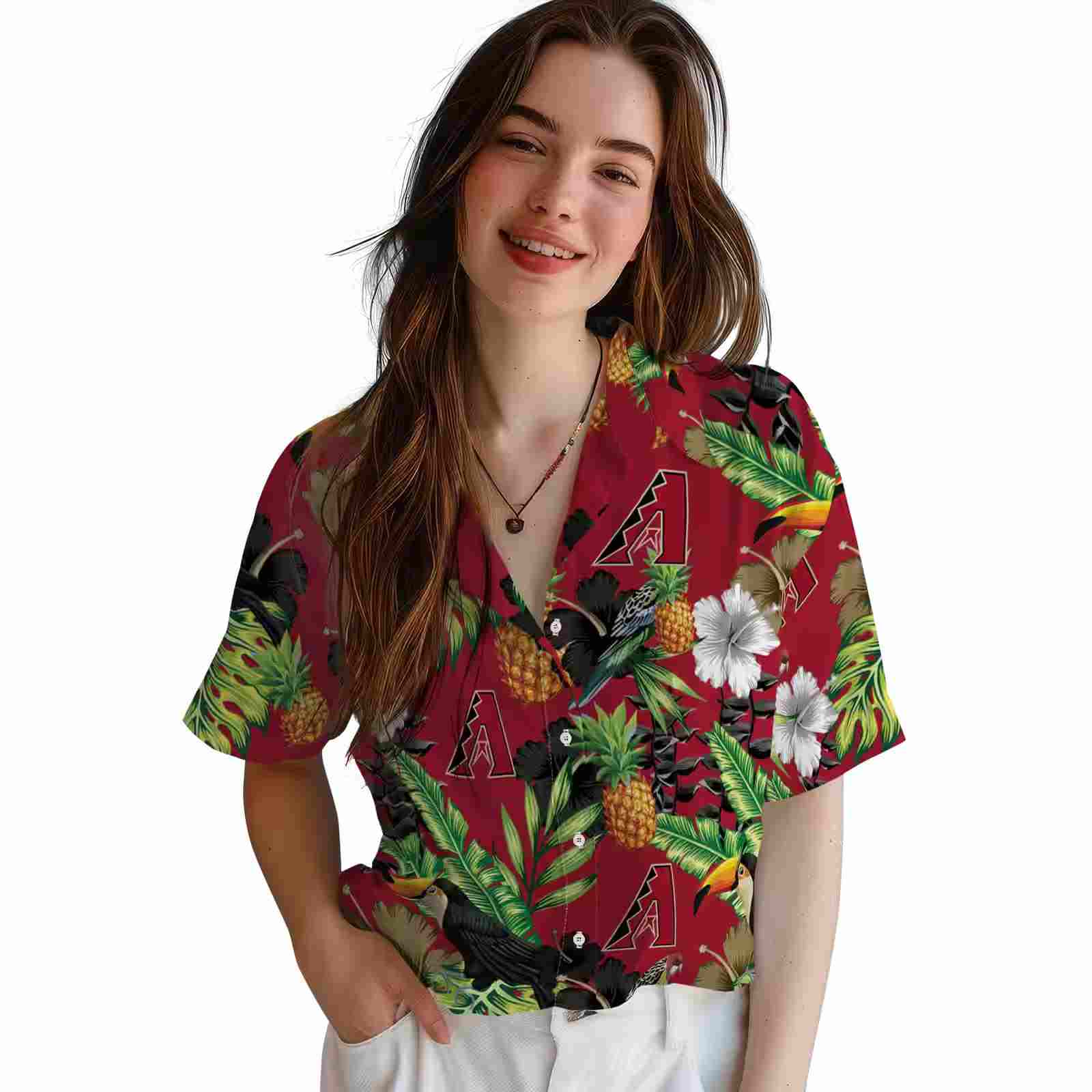 arizona diamondbacks toucan hibiscus pineapple red green hawaiian shirt latest model