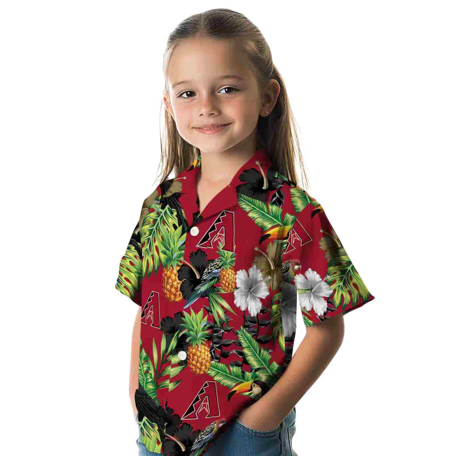 arizona diamondbacks toucan hibiscus pineapple red green hawaiian shirt premium grade