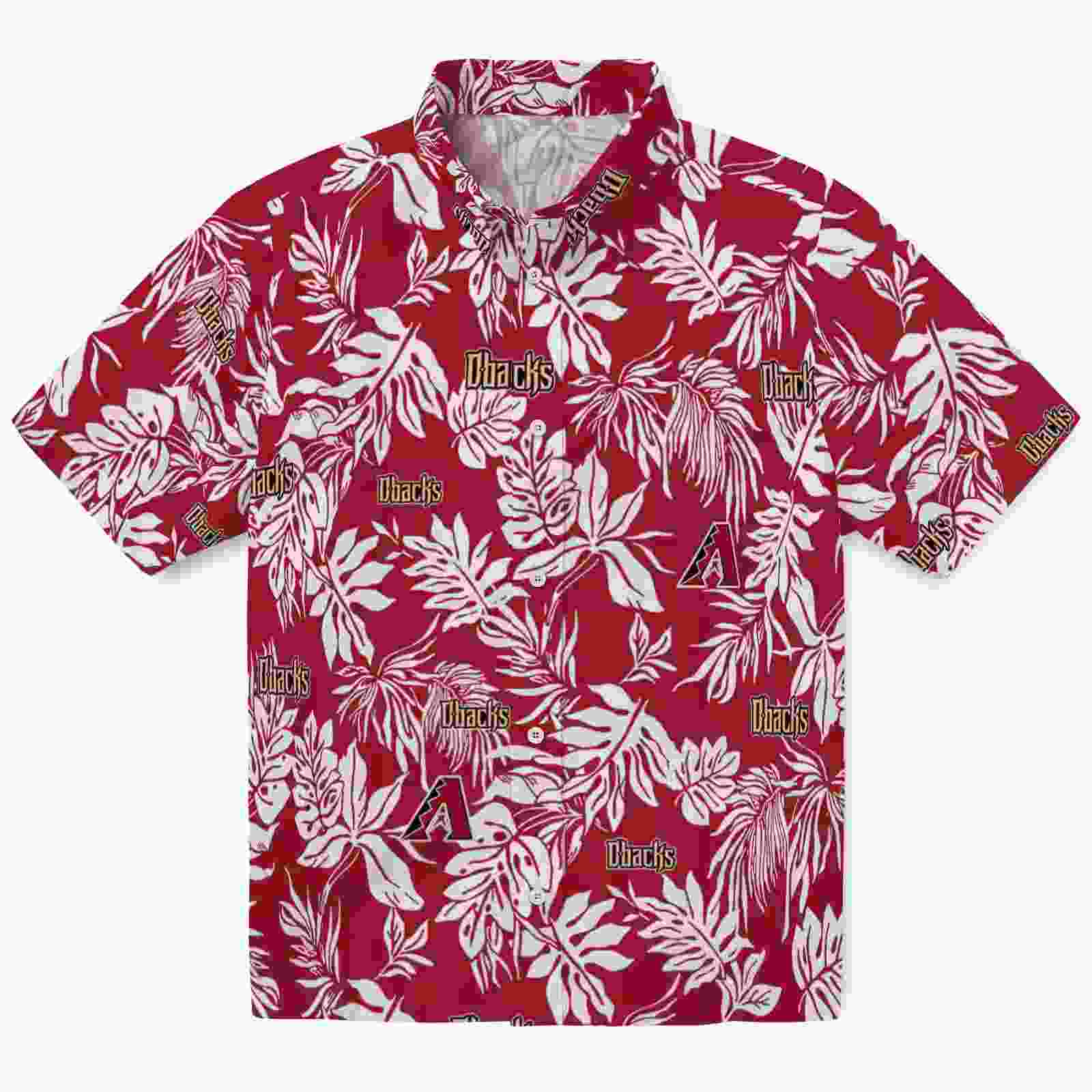 Arizona Diamondbacks Tropical Leaf Red White Hawaiian Shirt